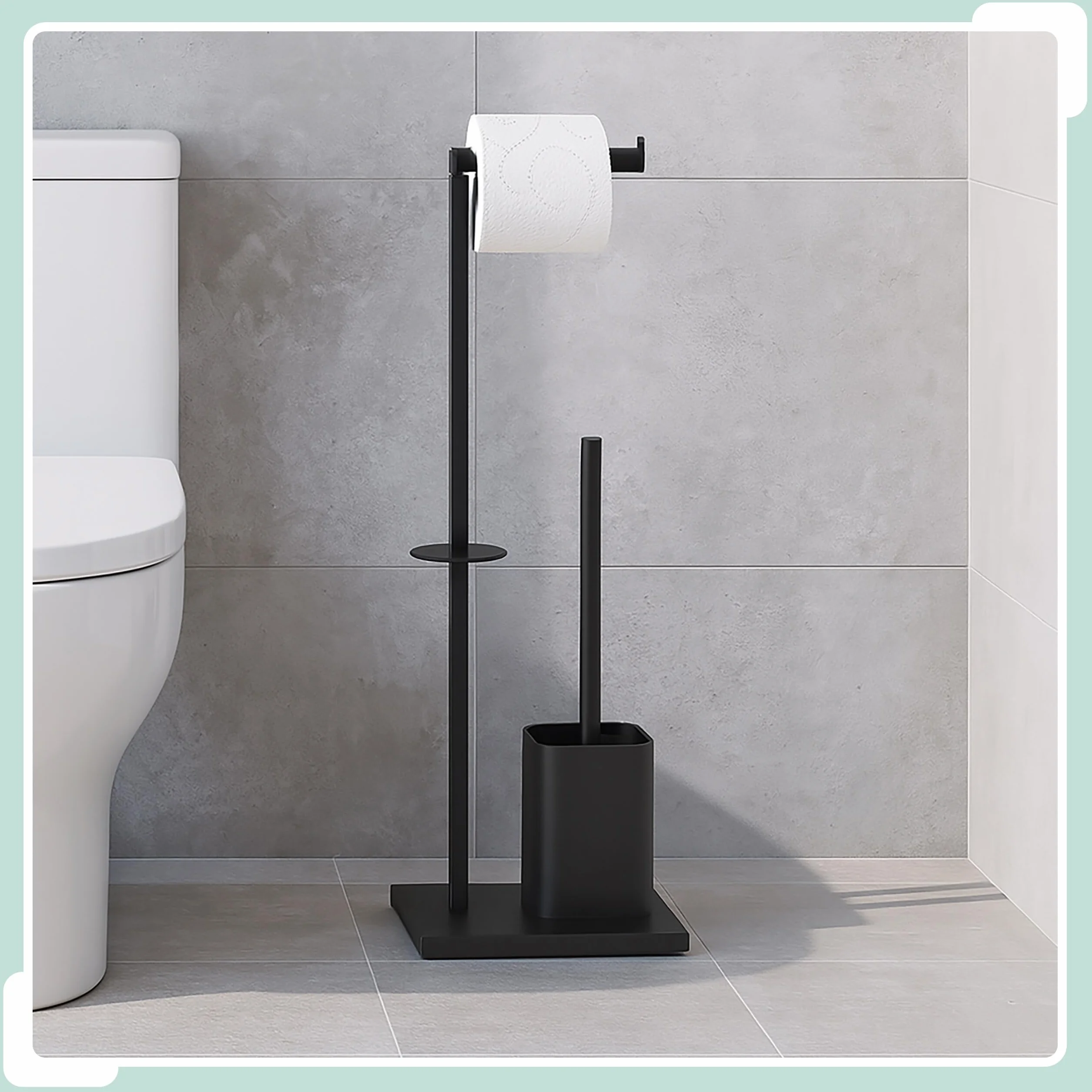 Relaxdays Zestaw do WC, wys. x gł.: 67,5 x 20 x 15,5 cm, metalowy, stojak na papier toaletowy, szczotka do toalety, zapasowy uchwyt na rolkę, czarny