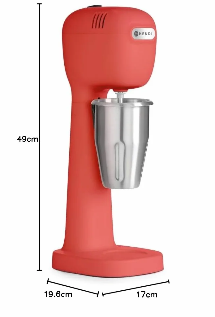 HENDI Mikser do koktajli mlecznych, w tym 2 kubki, 4 mieszadła, do koktajli mlecznych, Freddo Cappuccino, frappés, mikser do napojów, 0,5L, 230V/400W, 170x196x(H)490mm, ABS, stal nierdzewna, czerwony