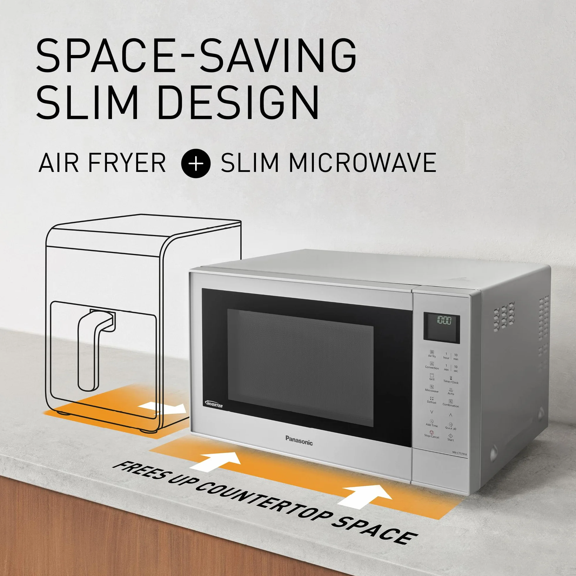 Panasonic NN-CT57RMEPG 27L 4-w-1 kuchenka mikrofalowa kombinowana falownik z frytkownicą powietrzną, 1000 W, 19 programów samochodowych, grill konwekcyjny, kompaktowa konstrukcja, oszczędność miejsca