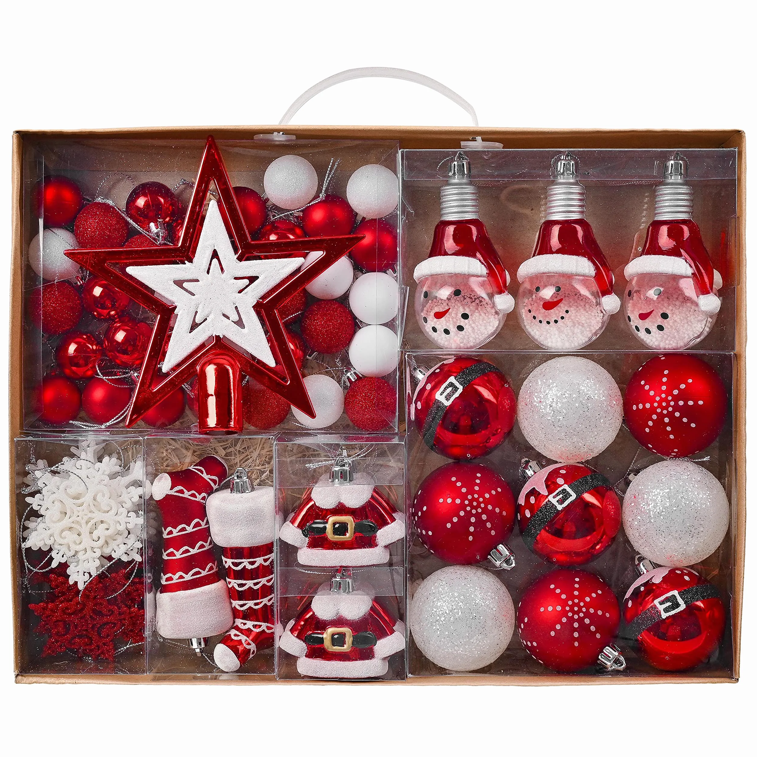 70ct Valery Madelyn Shatterproof Christmas Ornaments Set Red White Ball Tree Decorations