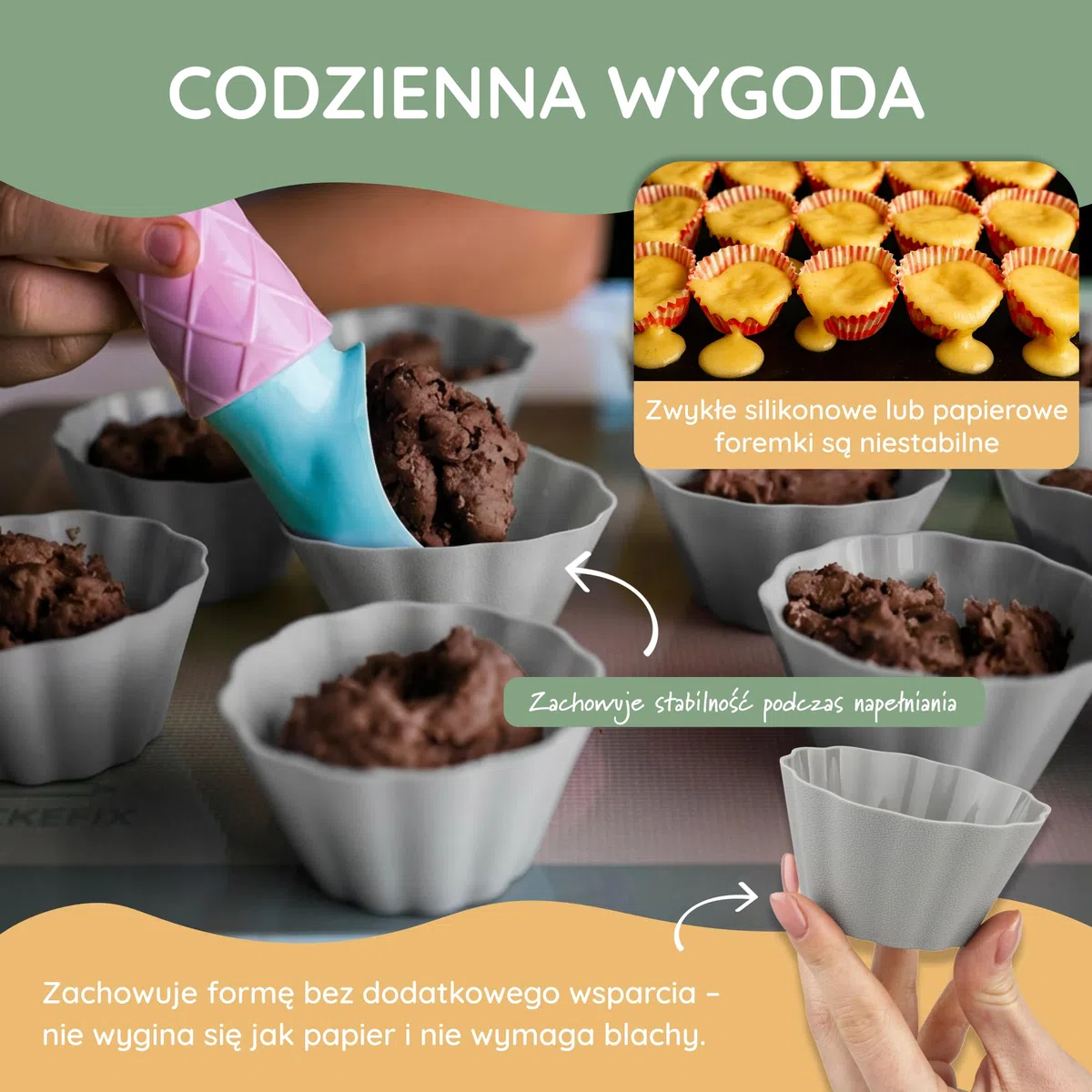 Backefix silikonowe foremki do muffinek zestaw – 24 szt., szare (Ø 6 cm) – nieprzywierające, platynowy silikon, do zmywarki, bez BPA i PFAS – do muffinów, cupcakes, deserów, ciastek