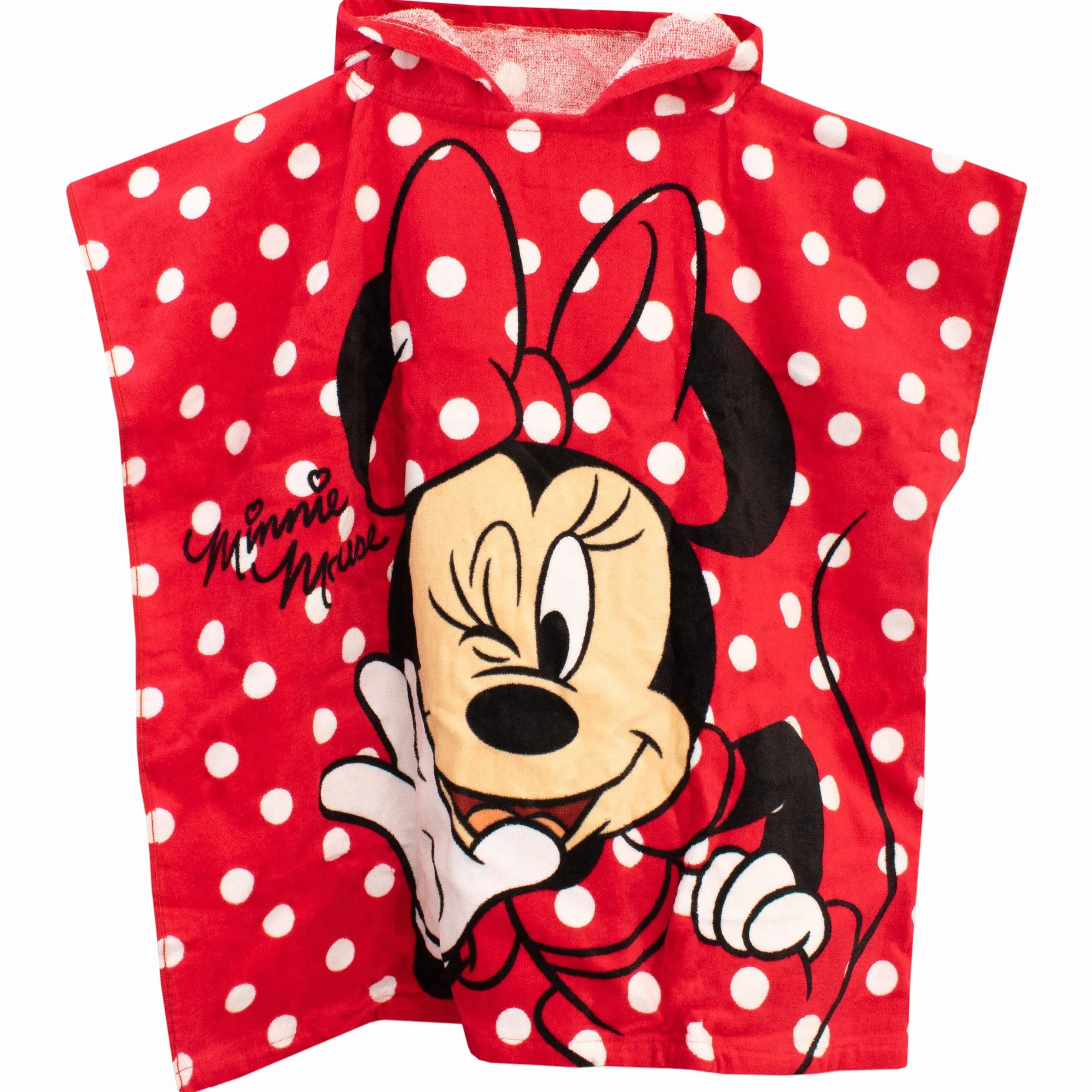 Disney Girls Minnie Mouse Towel Kids Hooded Poncho For Bath Swim or Beach Red One Size