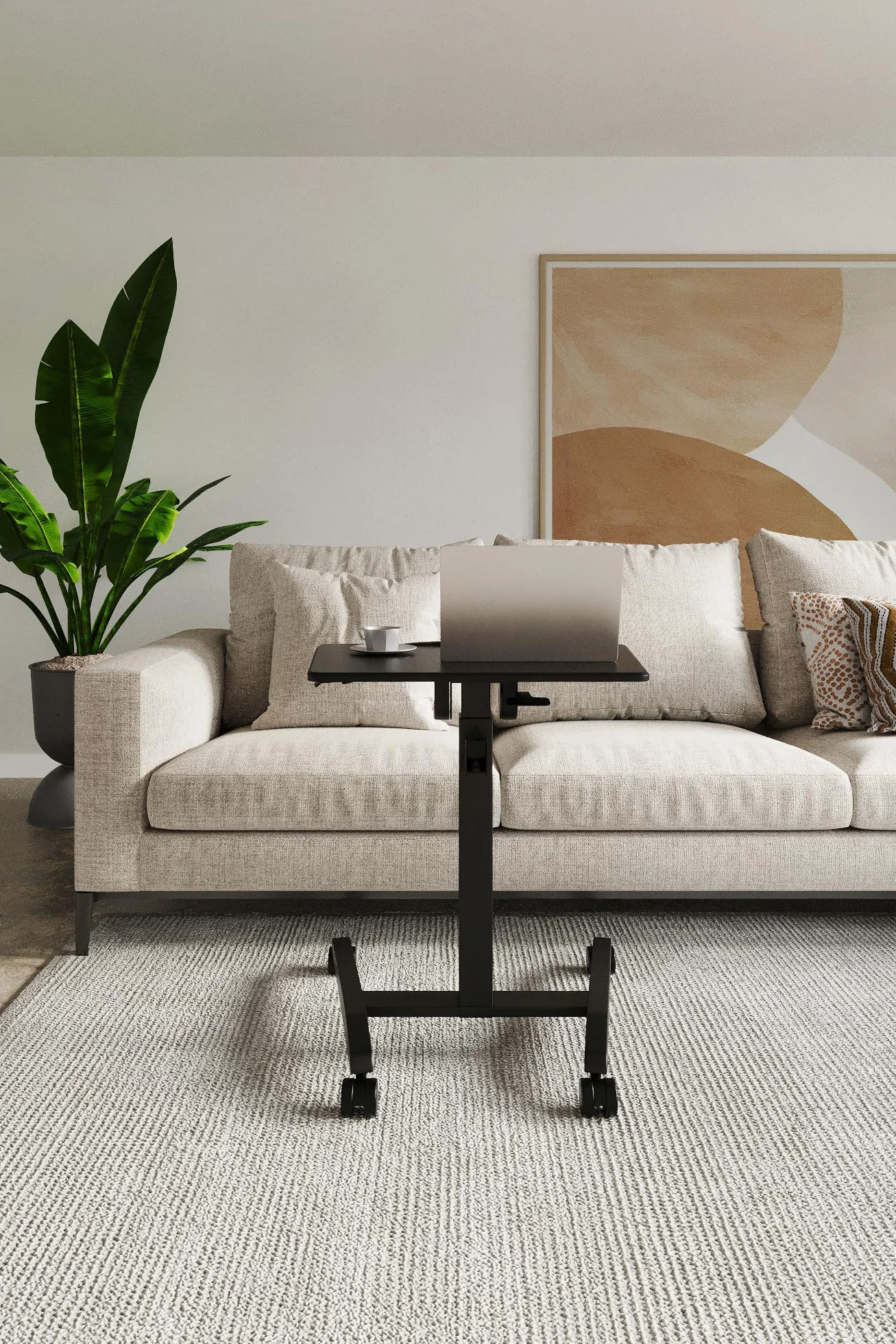 SENSE7 Mobile Desk | Biurko Regulowane | 70 X 52 Cm | Mobilna Konstrukcja | Wysokość 76-111 Cm | Zmiana Kątu Nachylenia | Uchwyt Na Słuchawki | Ogranicznik Krawędzi | Kółka Z Blokadą | Czarne