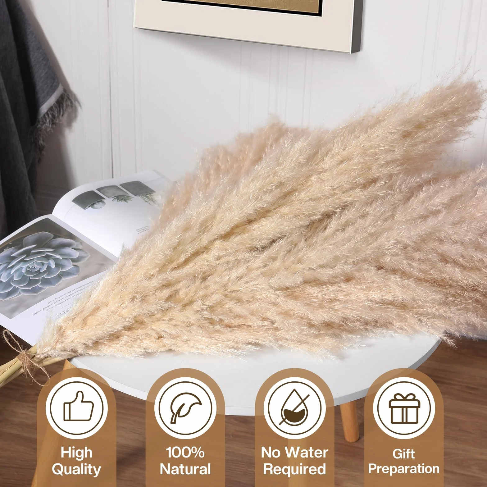 10 Sztuk Trawa Pampasowa XXL - Duża Dekoracja Boho 100 CM - Suszone Kwiaty Naturalne i Puszyste - na Wazony Podłogowe, Stół, Ślub, Salon, Sypialnia