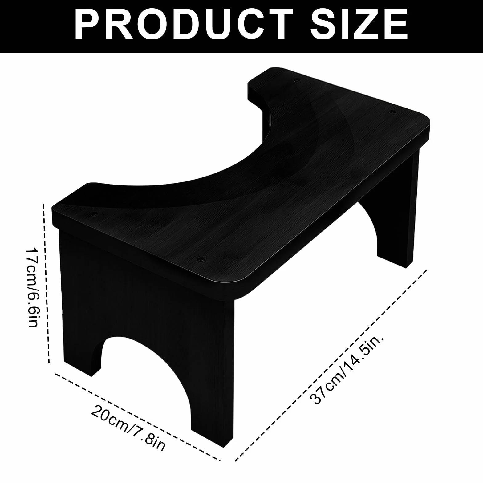 Taboret toaletowy z bambusa, 37 x 20 x 17 cm, antypoślizgowy i ergonomiczny taboret do WC, wspomagający trawienie, nie zajmuje dużo miejsca, taboret toaletowy do toalety i łazienki (czarny)