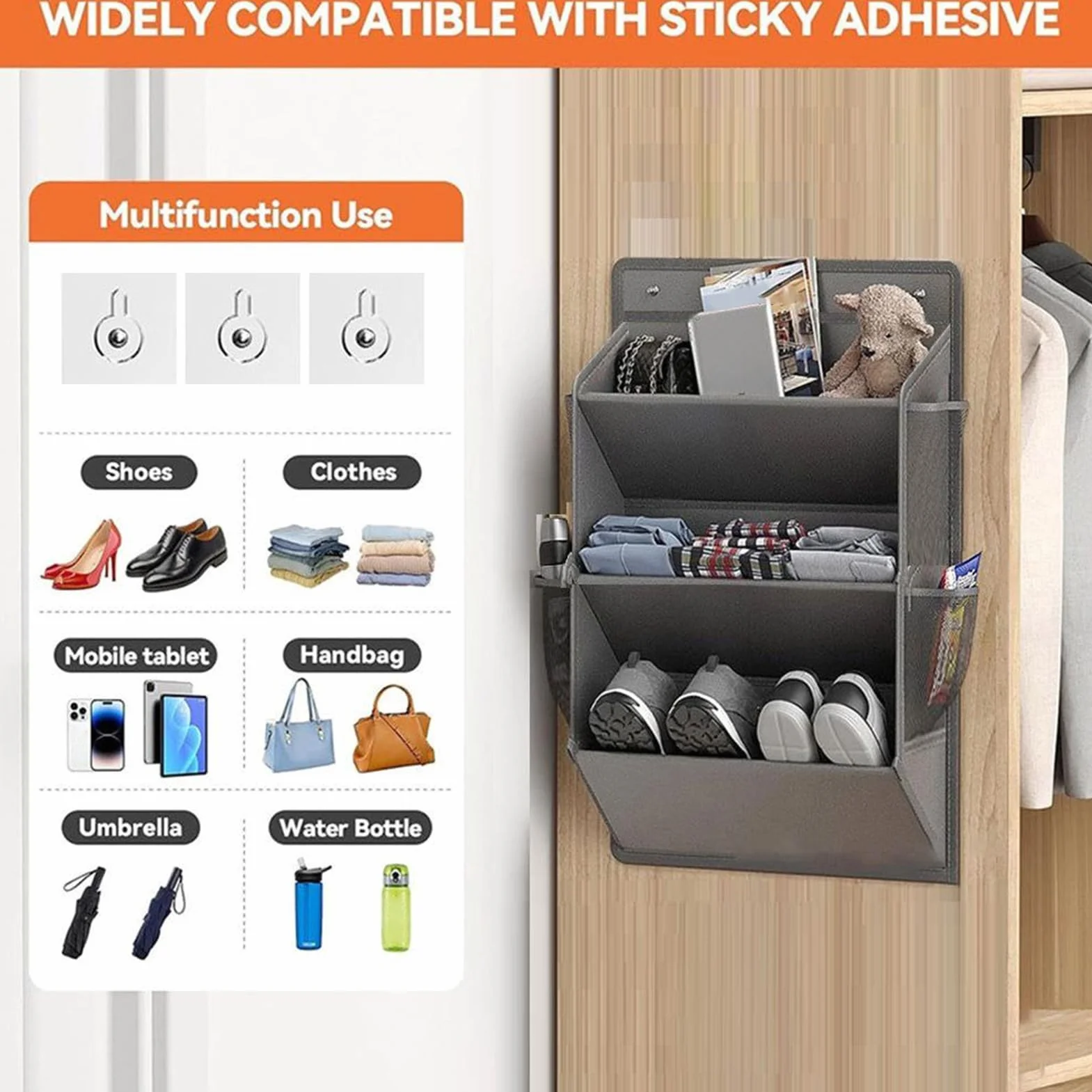 Stojak buty do kampera – 3-warstwowy pionowy organizer do drzwi wej?ciowych, pralnia z montowanymi ?cianie stojakami do przechowywania, pó?ka wisz?ca do szafy, sypialni, ?azienki, kuchni