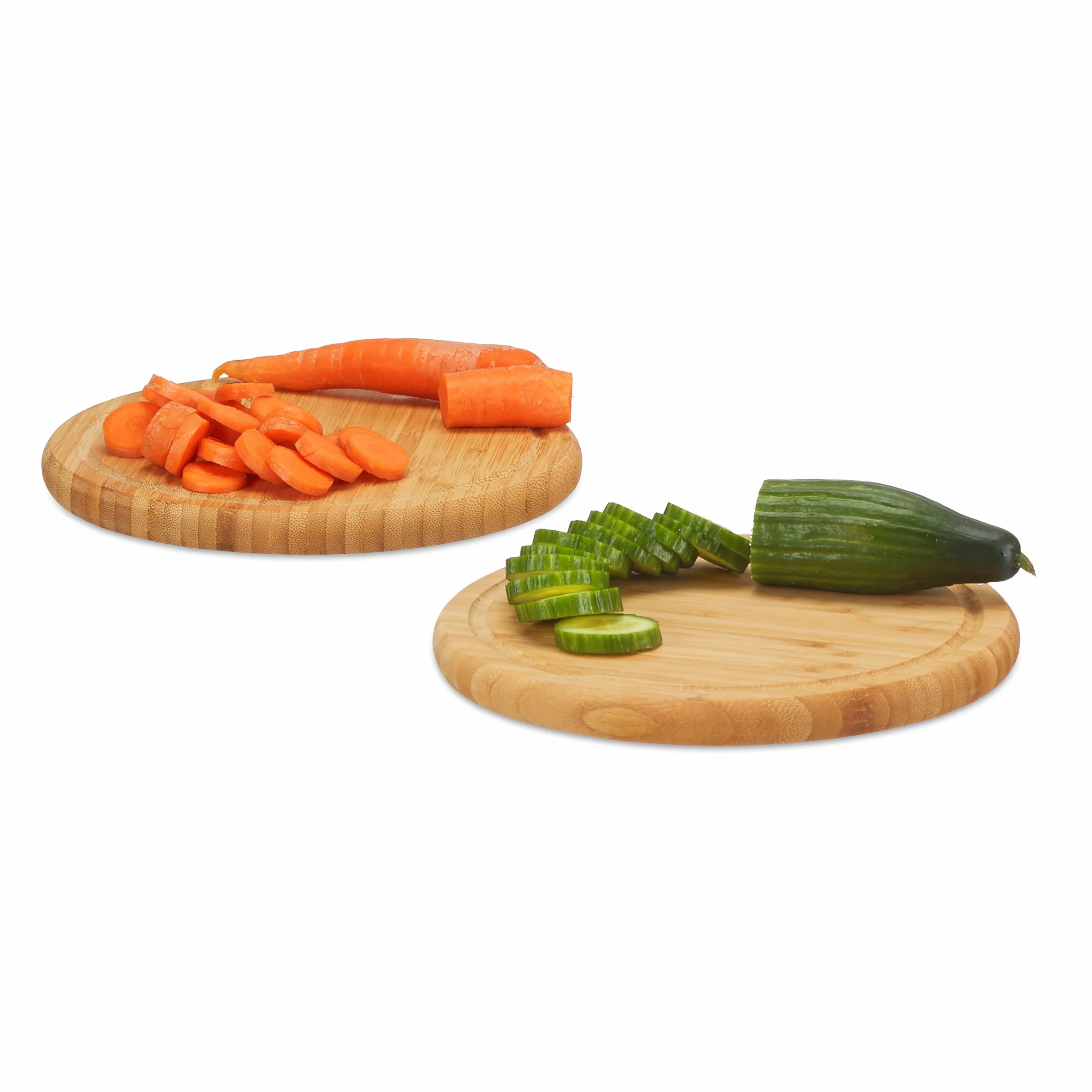 Relaxdays okrągła deska do krojenia w zestawie 2 szt., bambusowa, 25 cm, deska kuchenna, łatwa do czyszczenia, drewniana