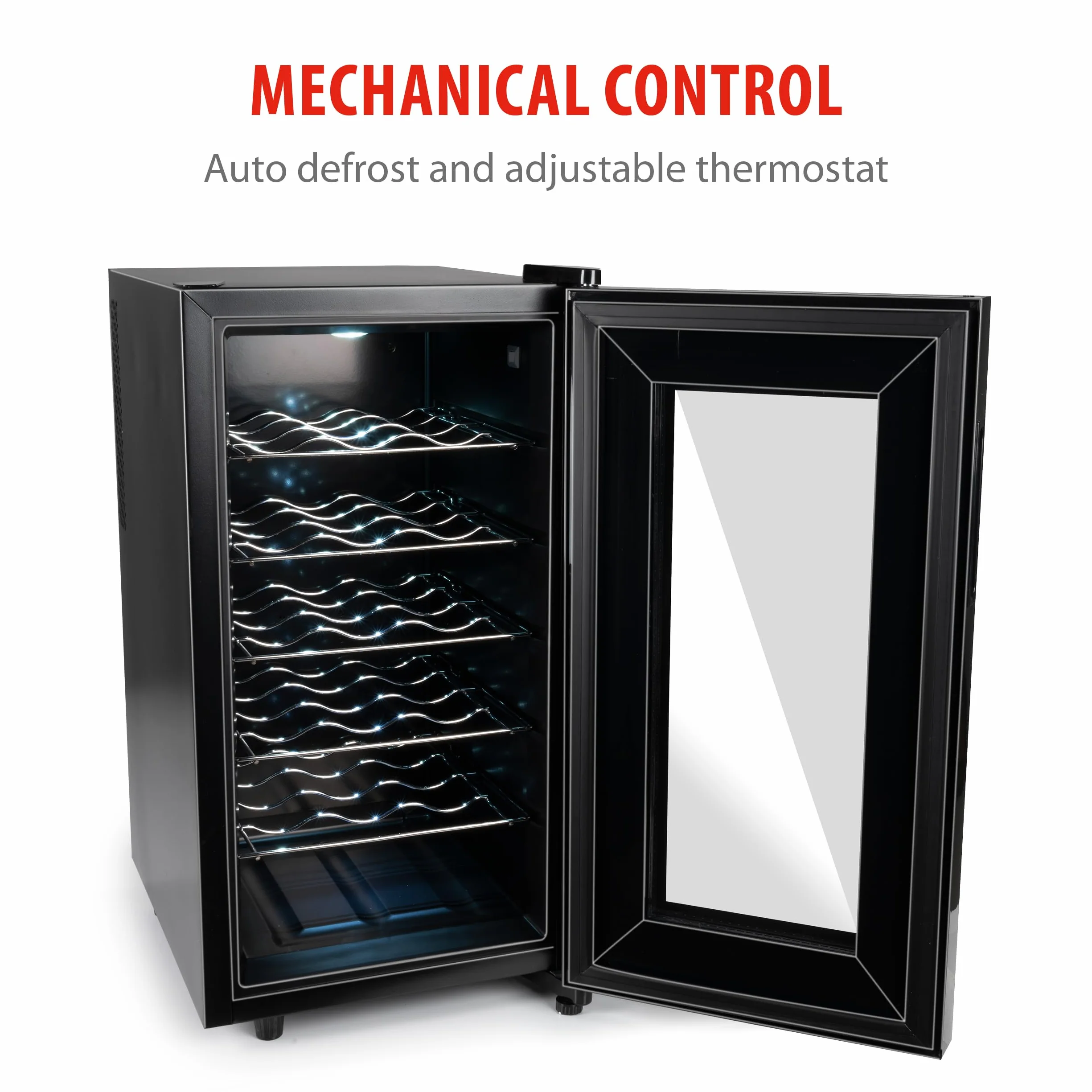 alpina Chłodziarka do wina - 230V - 18 butelek/50L - Lodówka do wina - Regulacja temperatury od 11°C do 22°C - Szyba drzwiowa i oświetlenie wewnętrzne - Niski lub brak hałasu - Czarna