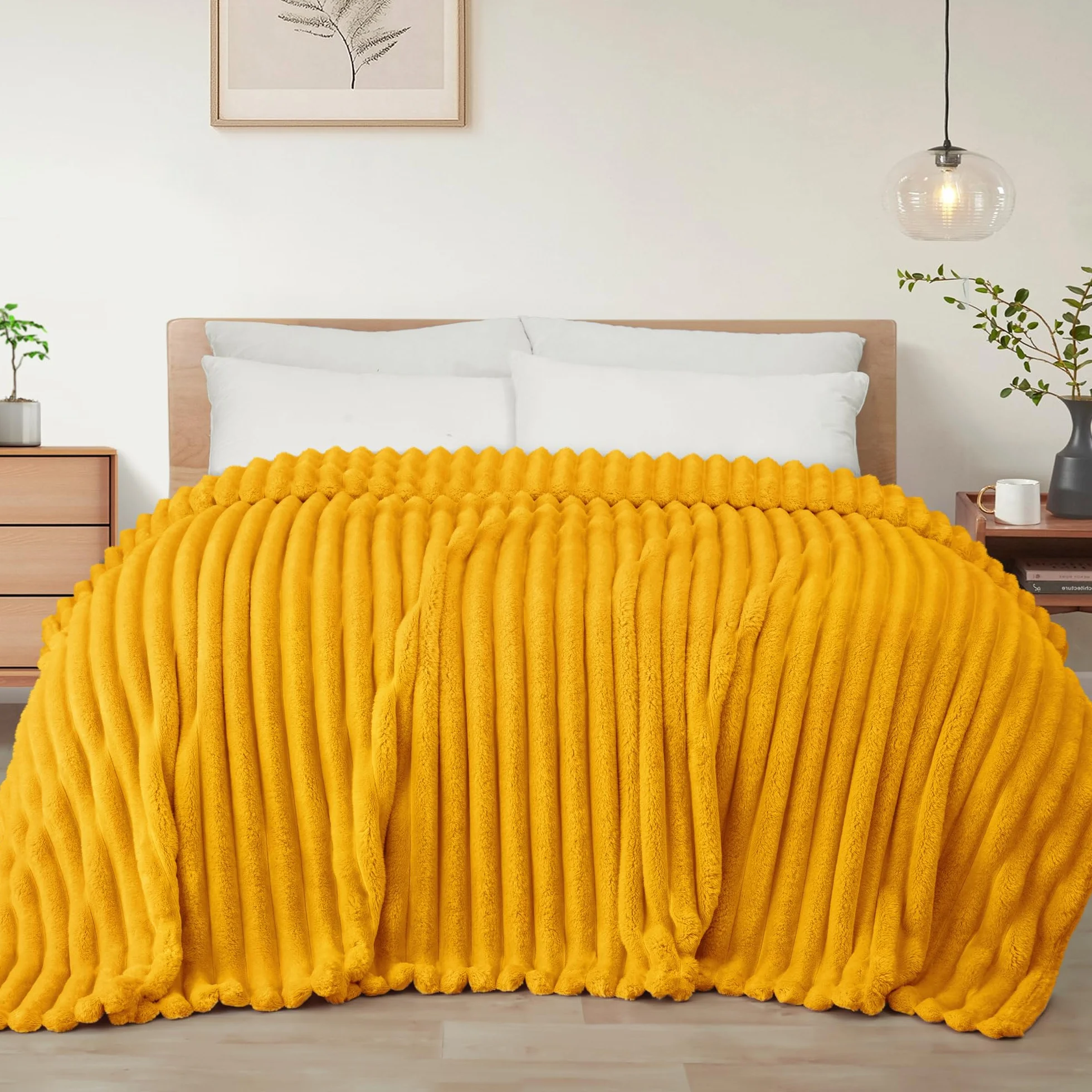 Exclusivo Mezcla Flanelowy koc polarowy queen size 230 x 230 cm musztardowy żółty