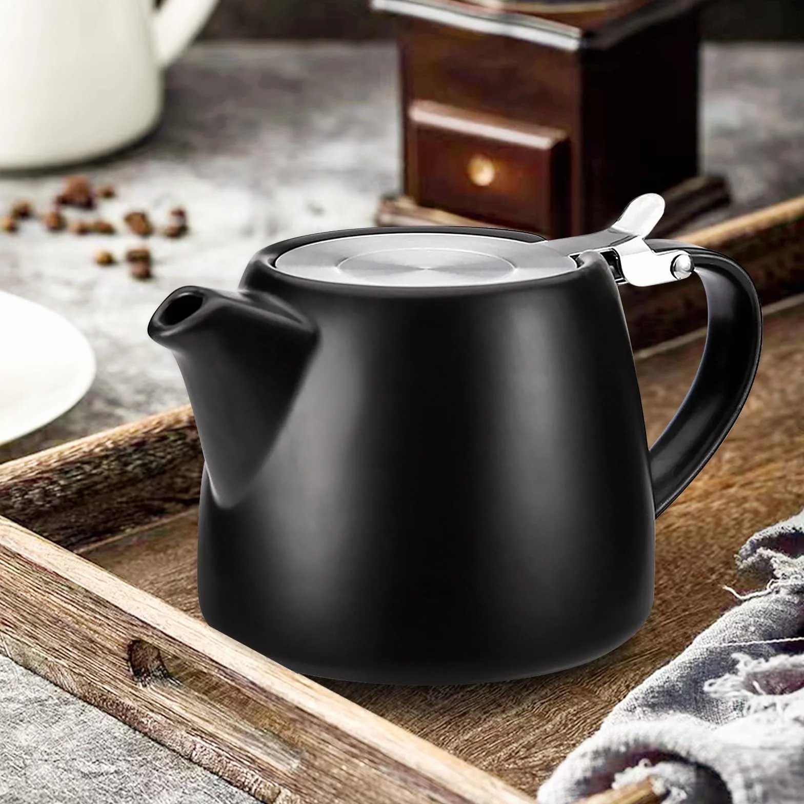 PORFOYO Dzbanek do herbaty z sitkiem, 500 ml, ceramiczny dzbanek do herbaty z wyjmowanym sitkiem ze stali nierdzewnej, ceramiczny dzbanek do herbaty, stal nierdzewna, z drobnymi oczkami, porcelanowy