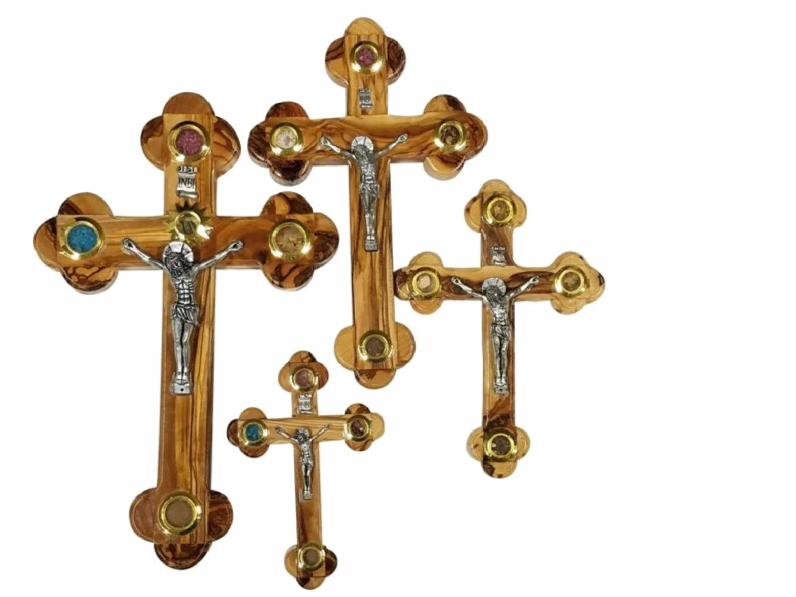 Krzyżowy krzyż prawosławny 14 stacji 4 esencje obiektywowe drewno oliwkowe od Bethlehem Gifts TM (18 cm)