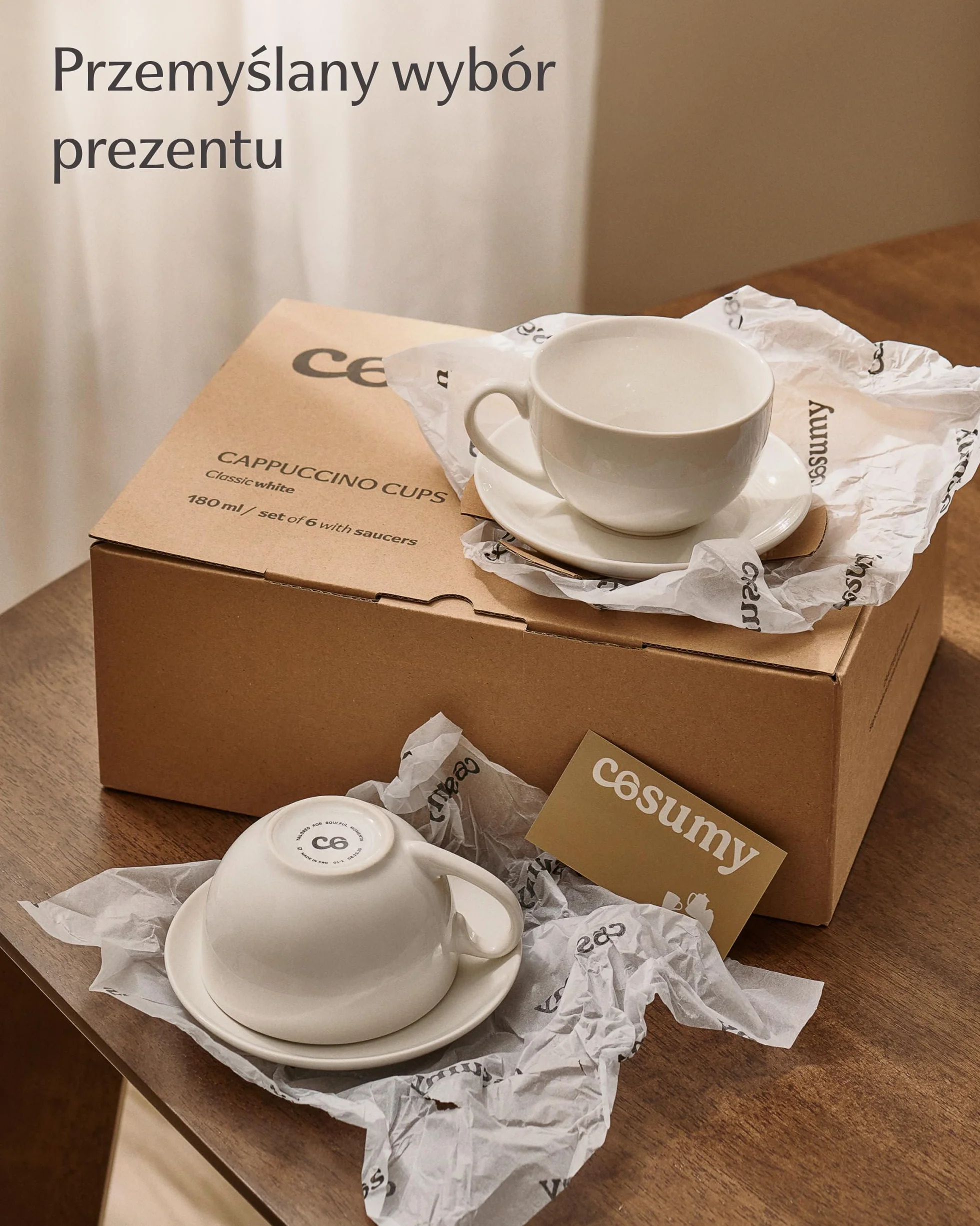 Zestaw Filiżanek Cappuccino 6 Sztuk Białe Ceramiczne 180ml