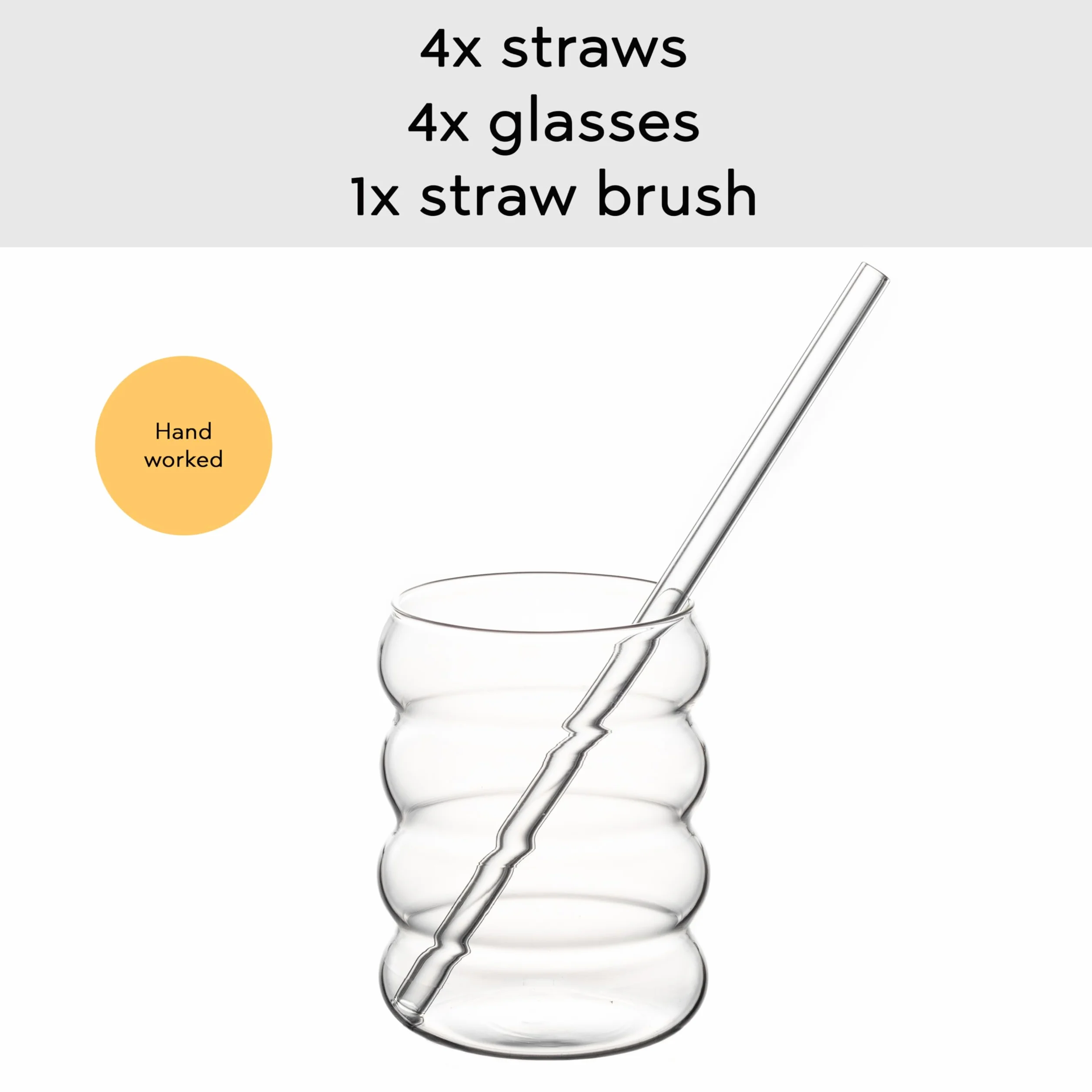 Hanseküche Zestaw szklanek Bubble 4 x 350 ml ze szklanymi słomkami do mrożonej kawy, wody i koktajli