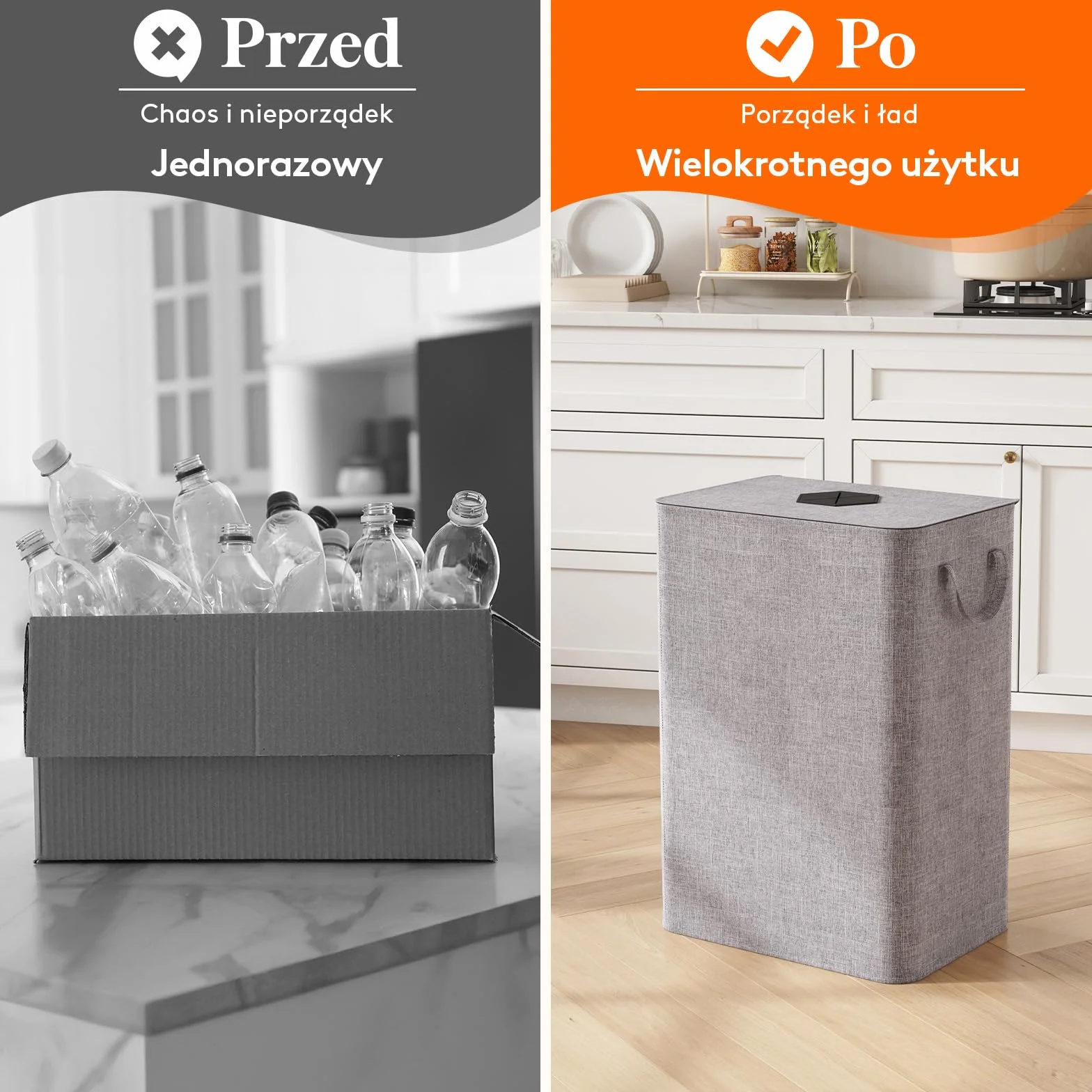 Lifewit 120 l pojemnik kolekcjonerski z pokrywką, organizator, torba na butelki, szary