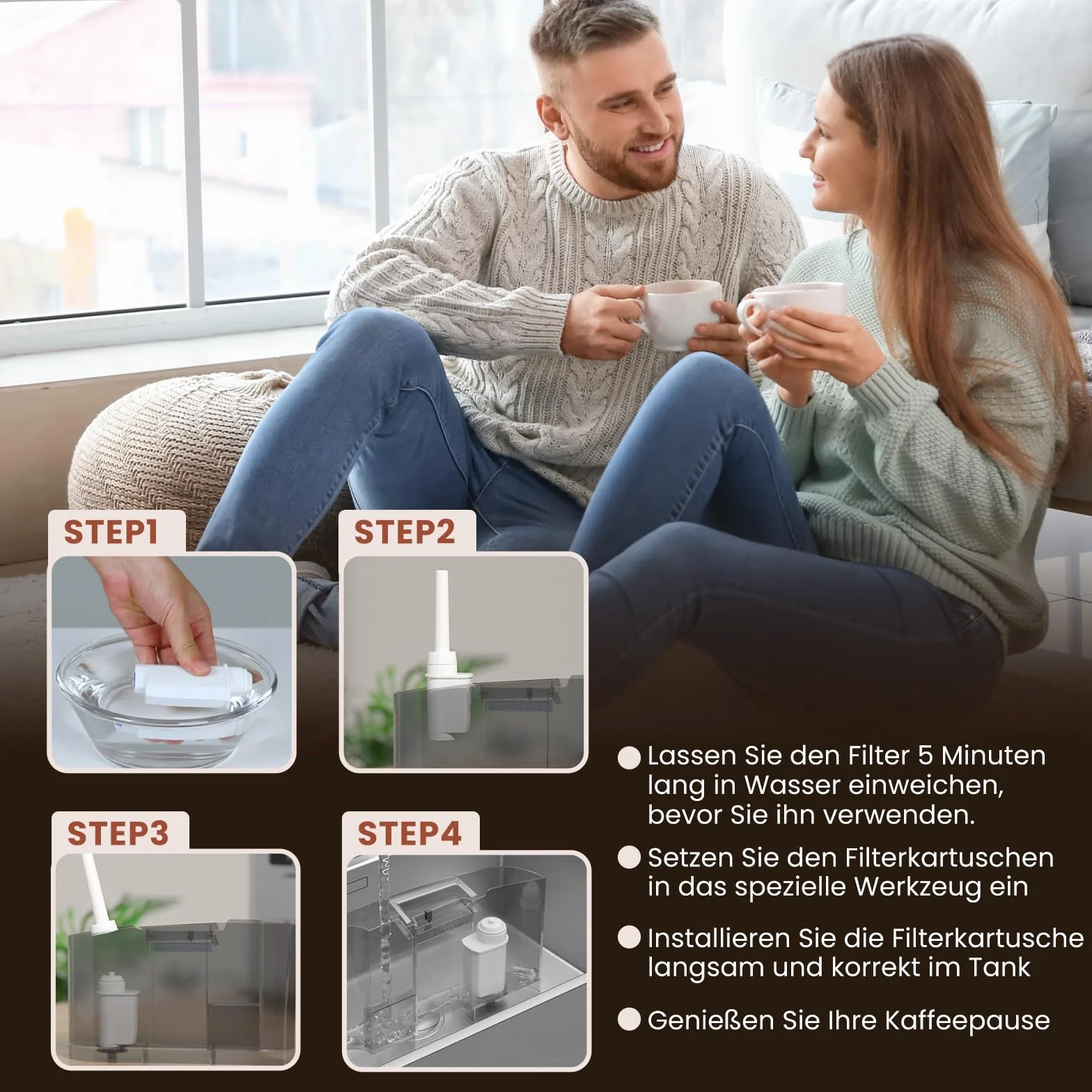 Filtr wody do ekspresu do kawy GOLDEN ICEPURE kompatybilny Siemens EQ Series EQ3 EQ6 EQ9 EQ500 S700 Brita Intenza 575491 Bosch TCZ7003 TCZ7033 certyfikat NSF 4 sztuki