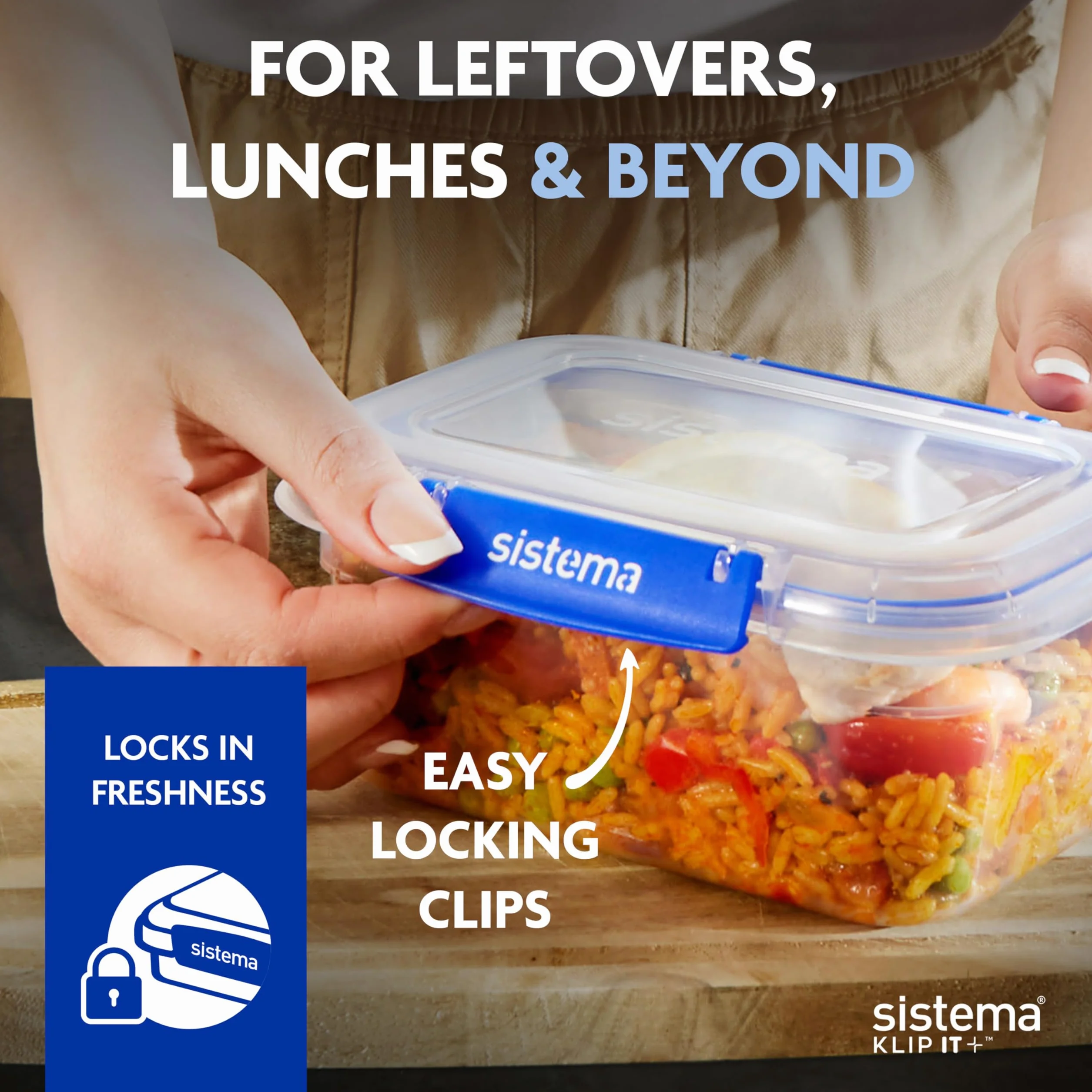 Sistema KLIP IT PLUS Szczelne pojemniki do przechowywania żywności, 1 l, hermetyczne i nadające się do układania w stos, z pokrywkami, szkolne pudełka na lunch, bez BPA, 4 sztuki