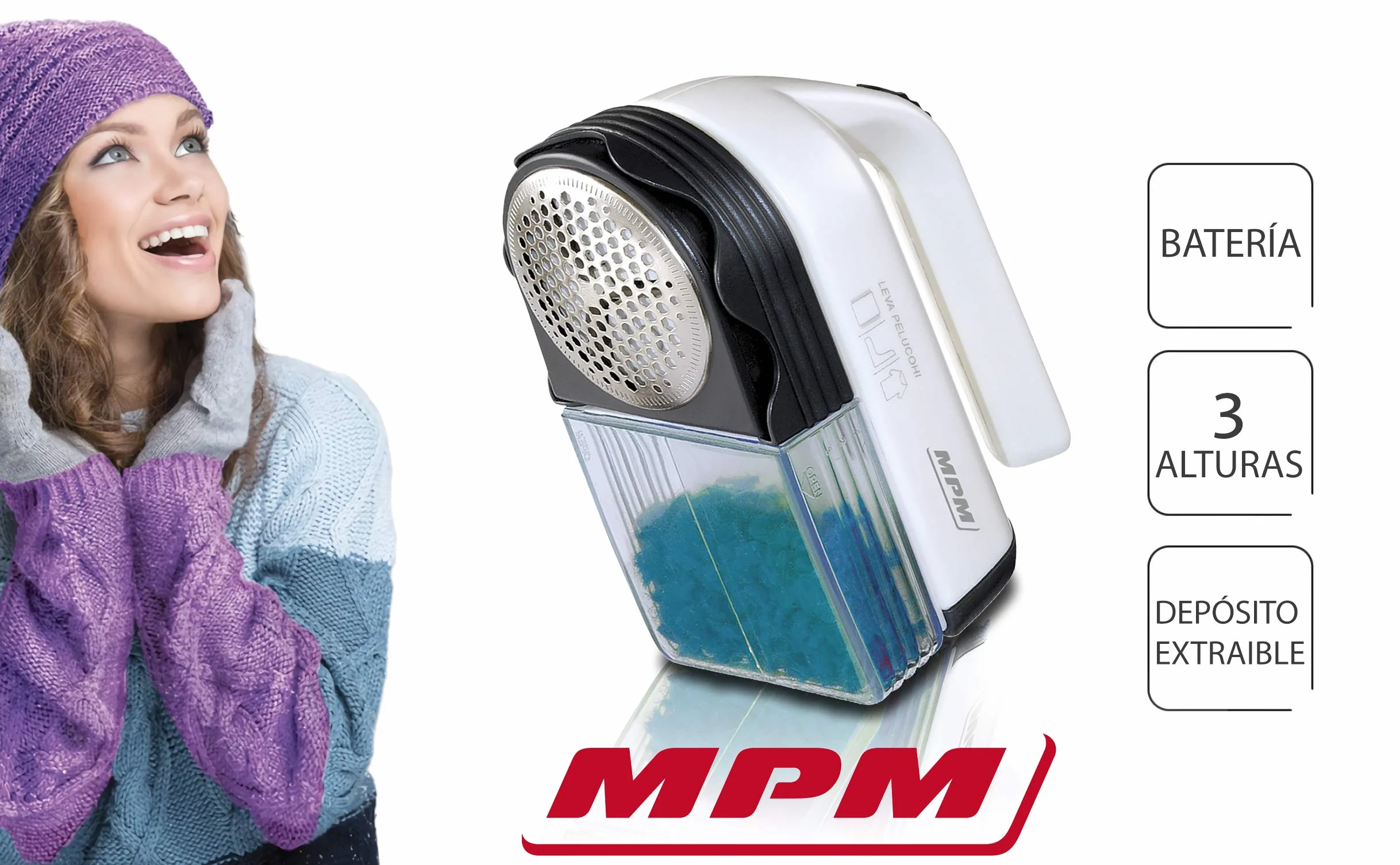 MPM LR-027-86 Elektryczny Maszynka do strzyżenia ubrań, Noże Stali Nierdzewnej, Wszystkich Rodzajów Tkanin, Żakiety, Swetrów, Dywanów, Pojemnik na Pozostałości, Akumulatorowe, Wbudowana ładowarka,4W