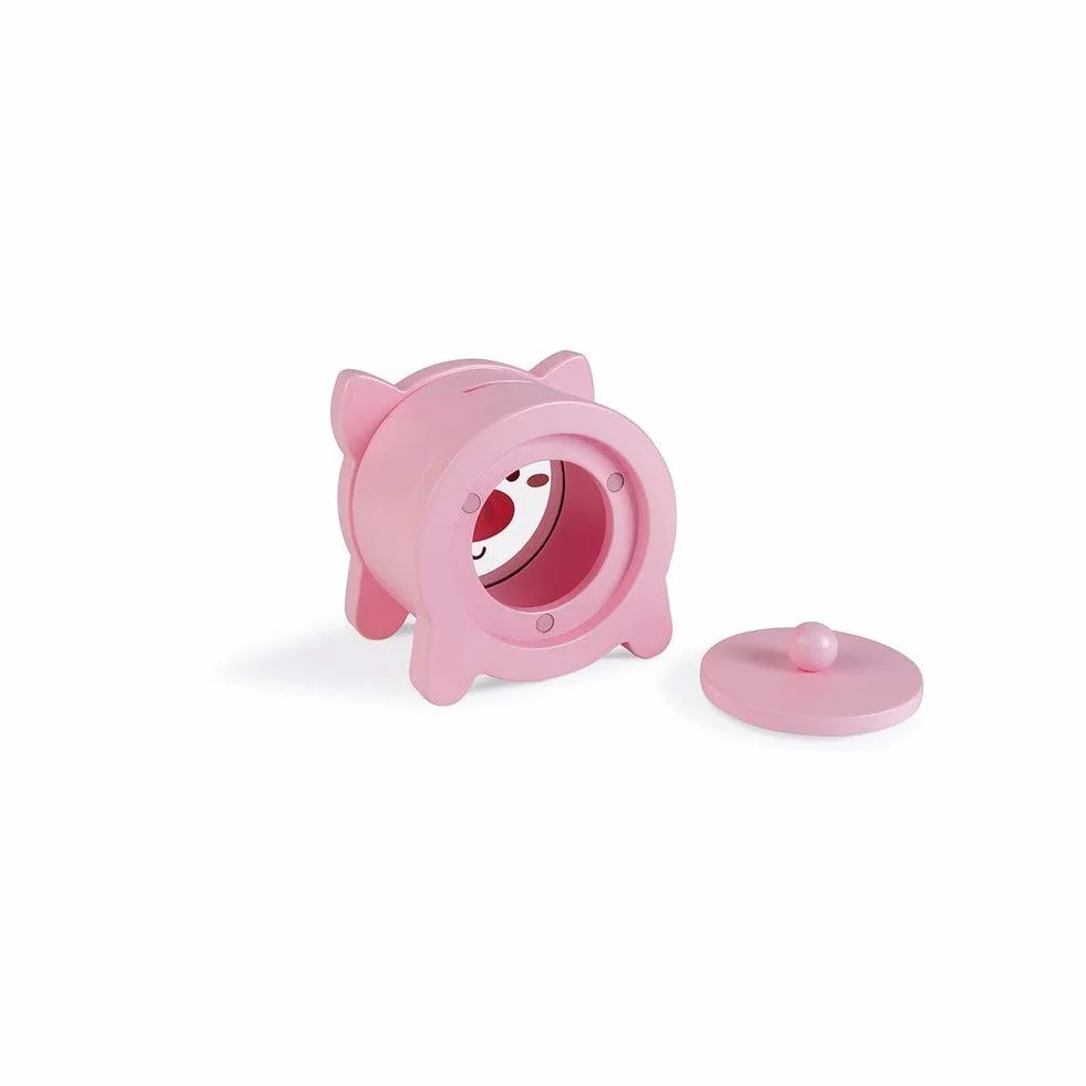 Janod Wooden Children’s Piggy Bank 5.9 inch See-Through Side Magnetic Opening Ages 3+