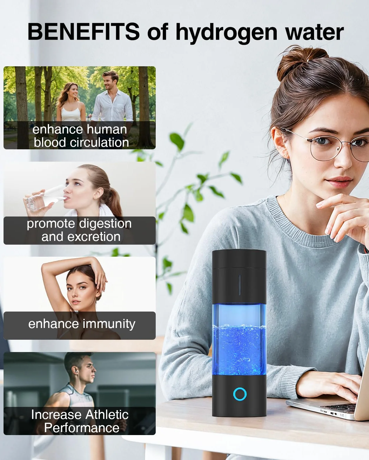 Tritan generator wodoru do butelek na wodę – 5-minutowa szybka elektroliza, wodorowy wódka do wytwarzania szklanek do wielokrotnego napełniania, idealny