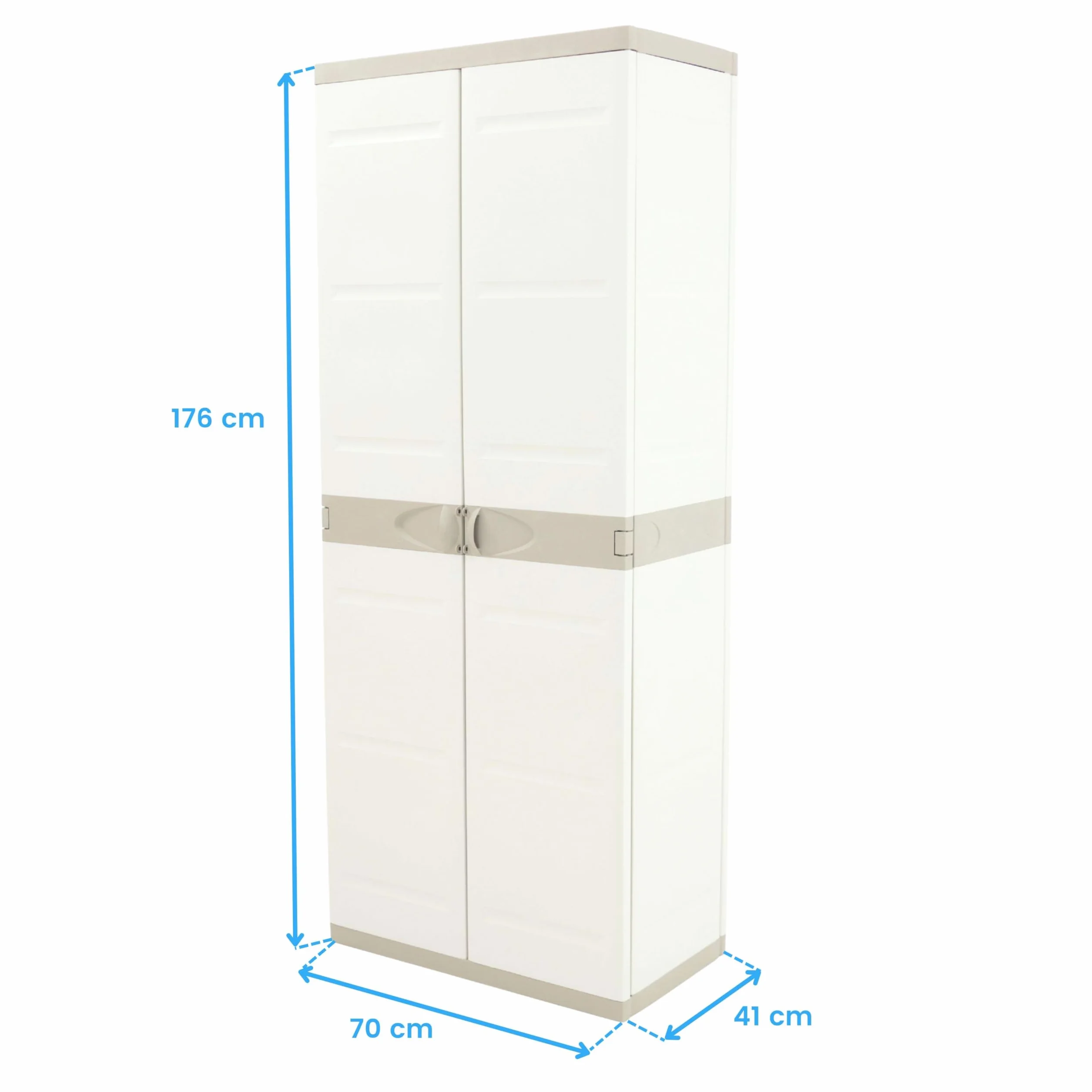 PLASTIKEN Armoire haute de rangement 2 portes avec étageres et penderie 70cm Hauteur 176cm - Gamme TITANIUM