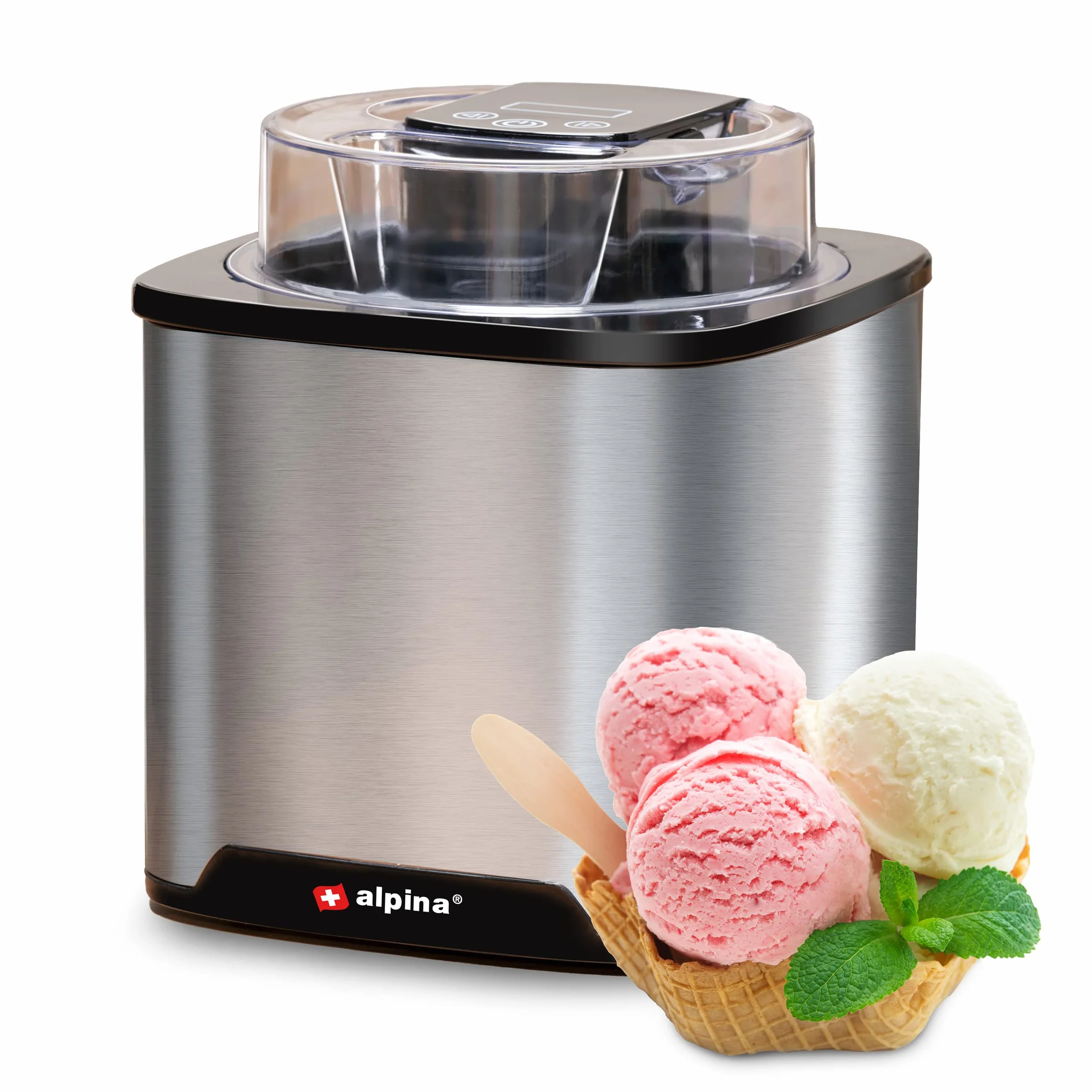 alpina Maszyna do lodów - Lody, mrożony jogurt, sorbet, itp. - 2L - Automatyczne wyłączanie - Stal nierdzewna - Srebrny