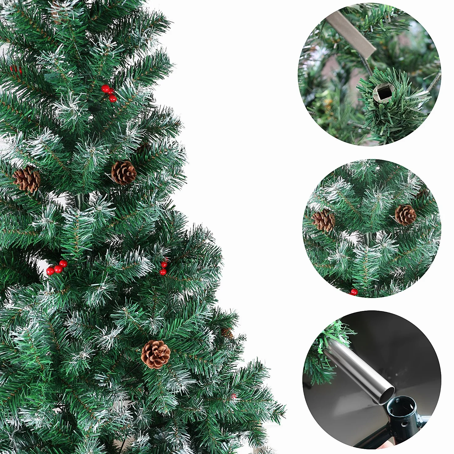 Sztuczna choinka z szyszkami sosnowymi i jagodami 120 cm trudnopalna metalowy stojak