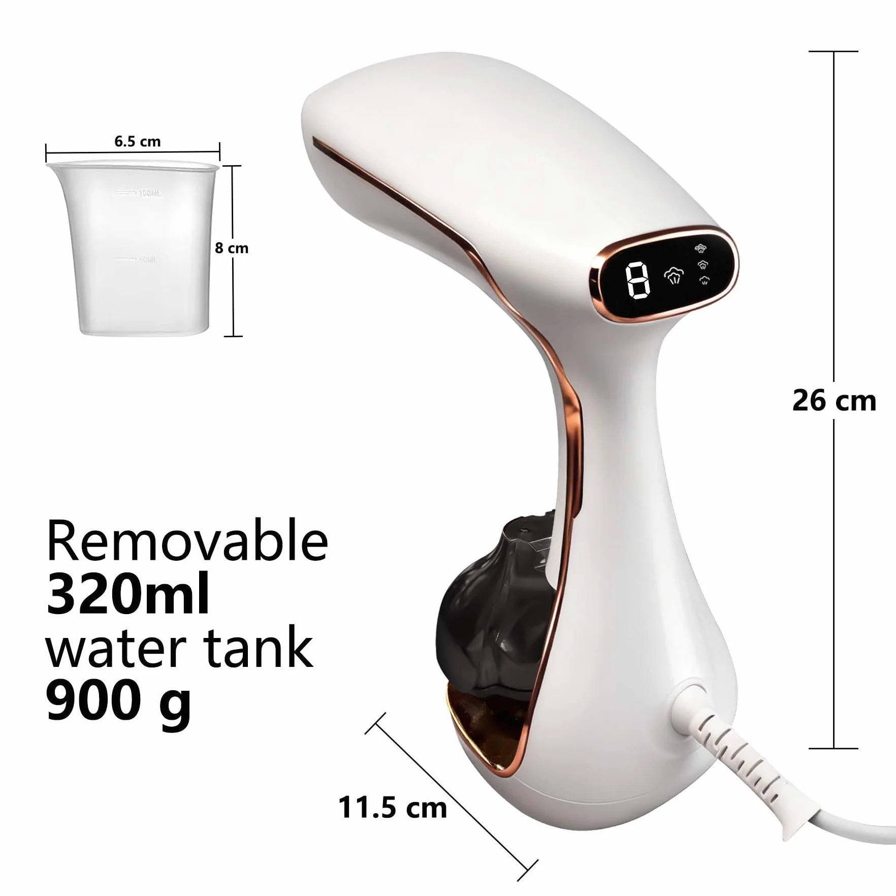 Parownica parowa 1780 W, 20 sekund, bardzo szybkie nagrzewanie, 320 ml, duży zdejmowany zbiornik (30 g/min para), 3 poziomy i automatyczne wyłączanie, 2 w 1, pionowo/poziomo, do domu, biura i