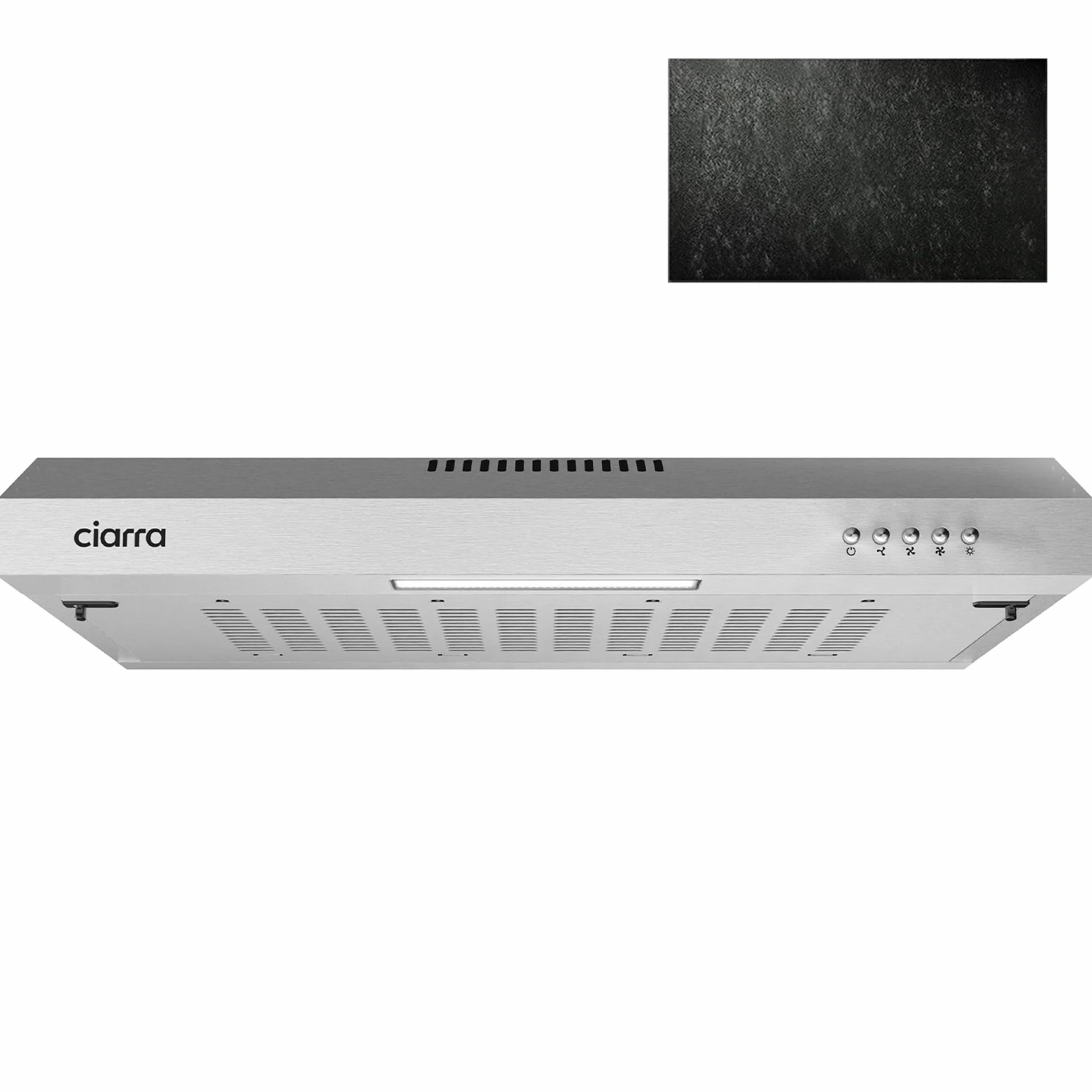 CIARRA Okap kuchenny 60 cm, 3 poziomy mocy wywiewu powietrza obiegowego, Srebrny, Kompatybilny filtr węglowy