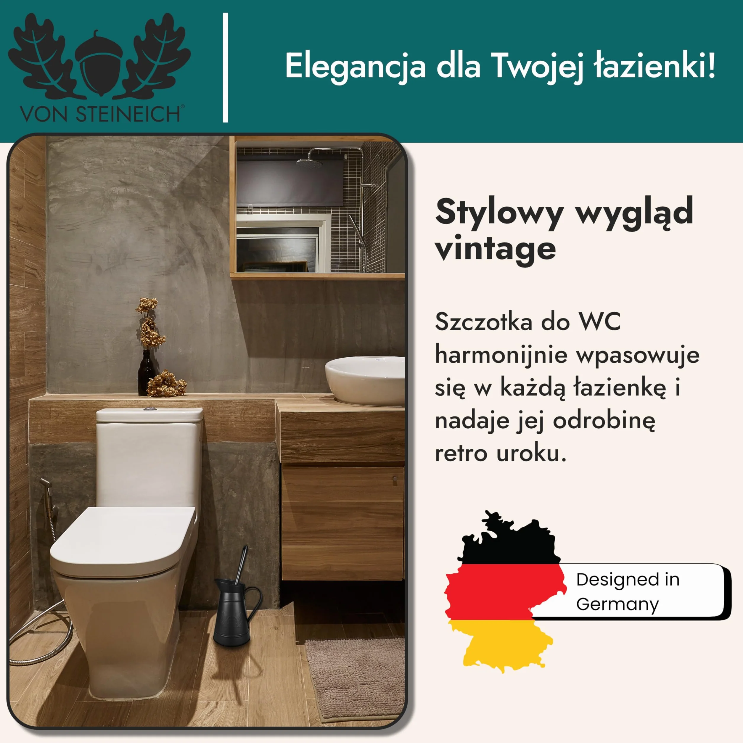 Szczotka toaletowa – metalowy dzbanek (czarny) – nierdzewna szczotka do WC – dekoracja retro i vintage do łazienki
