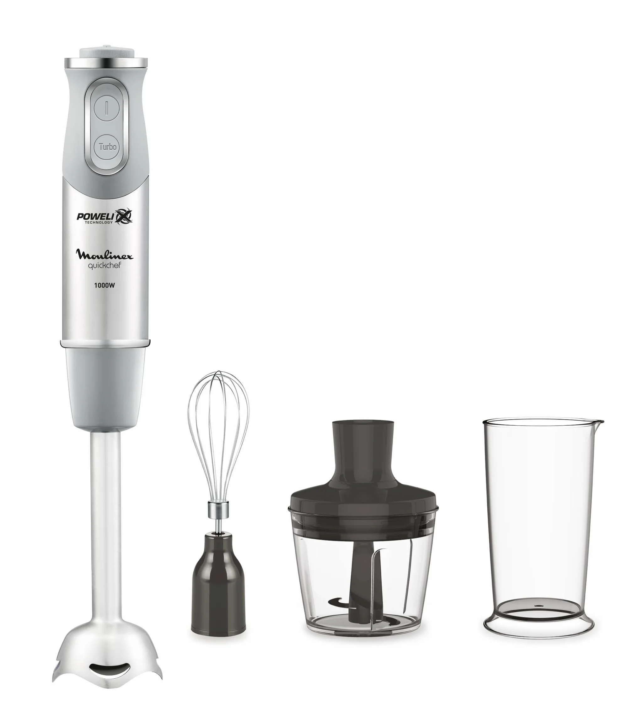 Moulinex Quick chef Quickchef blender ręczny z 3 akcesoriami, stal nierdzewna, 10 prędkości, 1000 W