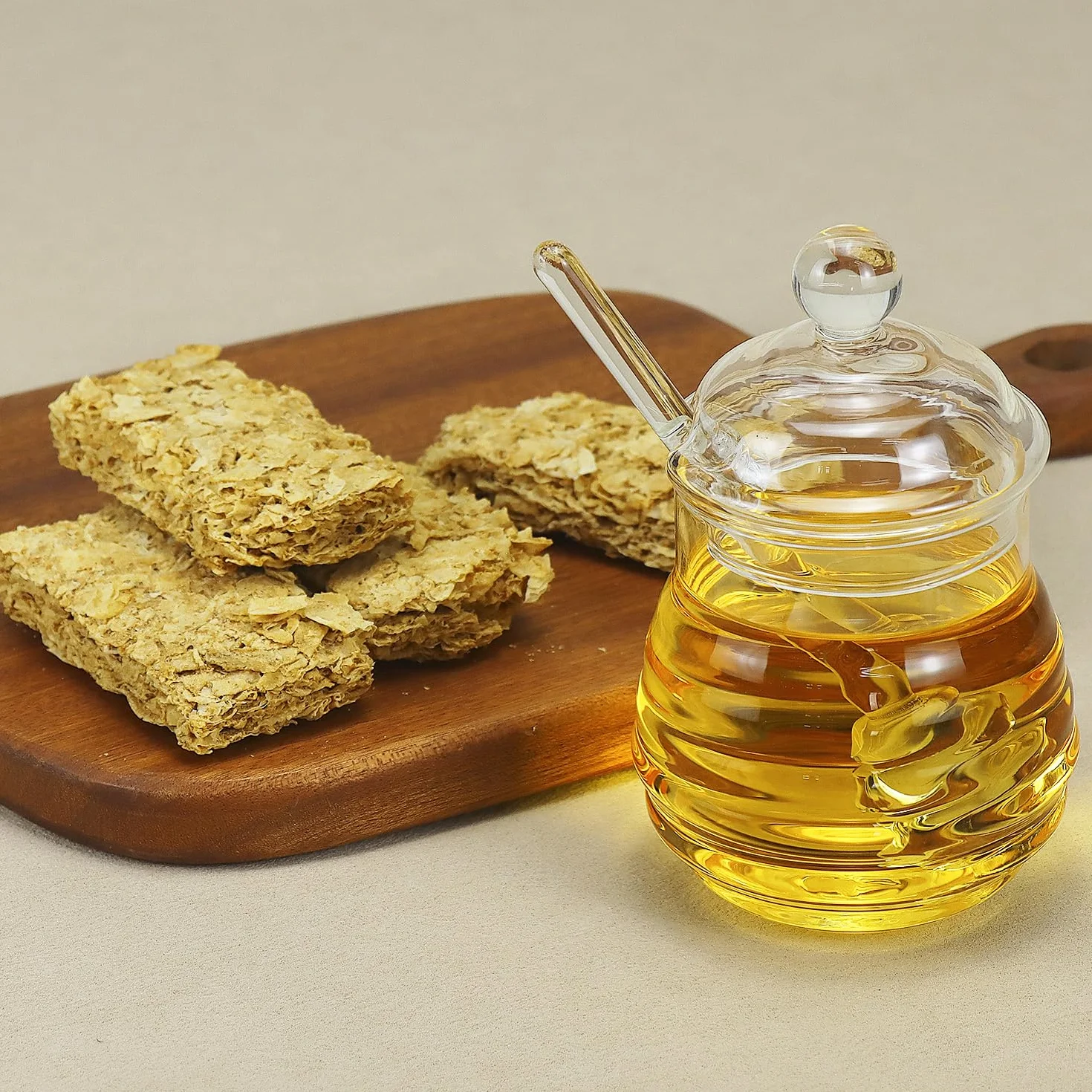 QWORK® Słoiki na miód 300 ml z pokrywką, słoik na miód z łyżeczką do miodu, do domu, na imprezy kuchenne