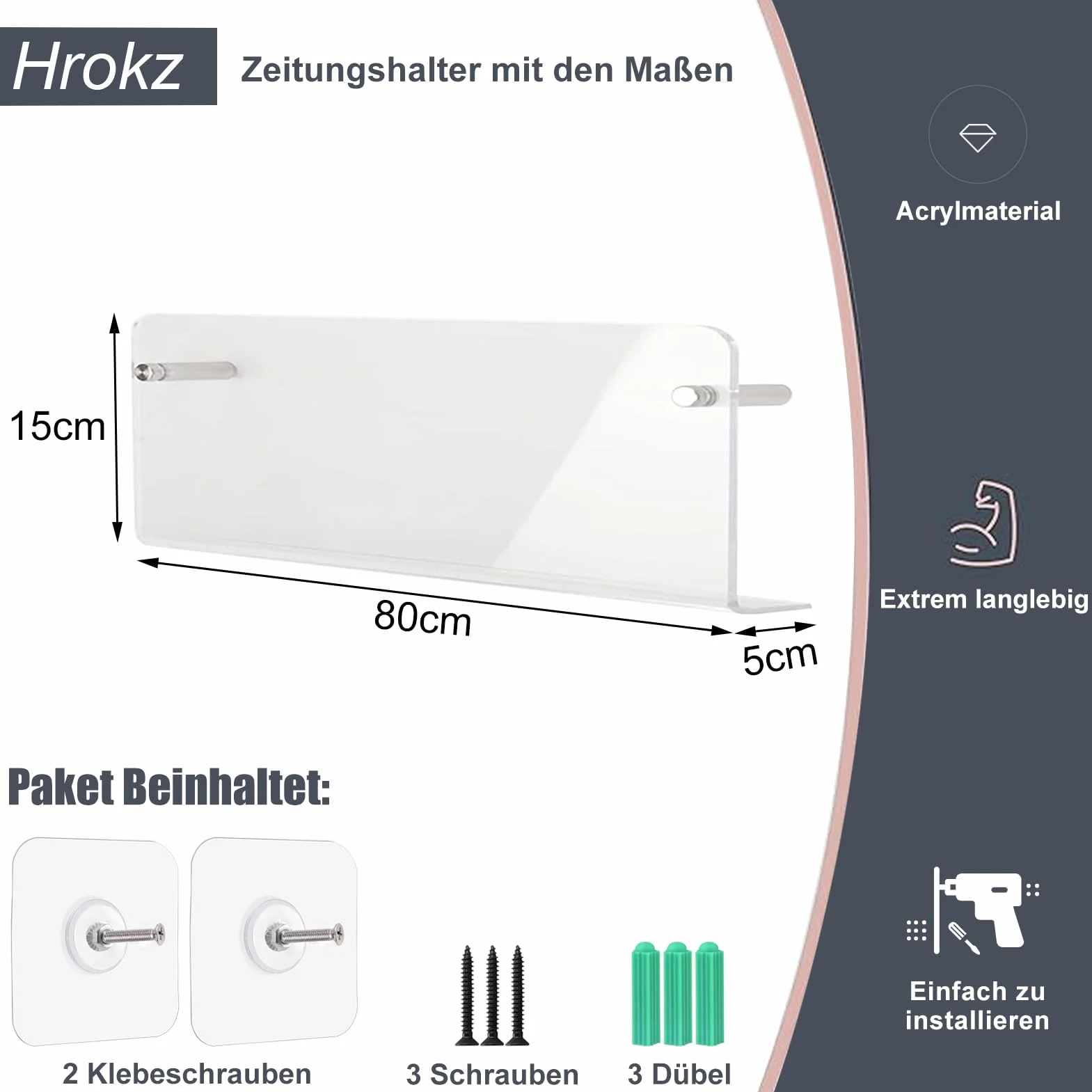 Instalacja klejenia lub wiercenia ścian regałów magazynowych,80cm przezroczysty akrylowy stojak na gazety z kołkami wkrętami samoprzylepnymi, Nowoczesna ścianka na czasopisma do łazienki
