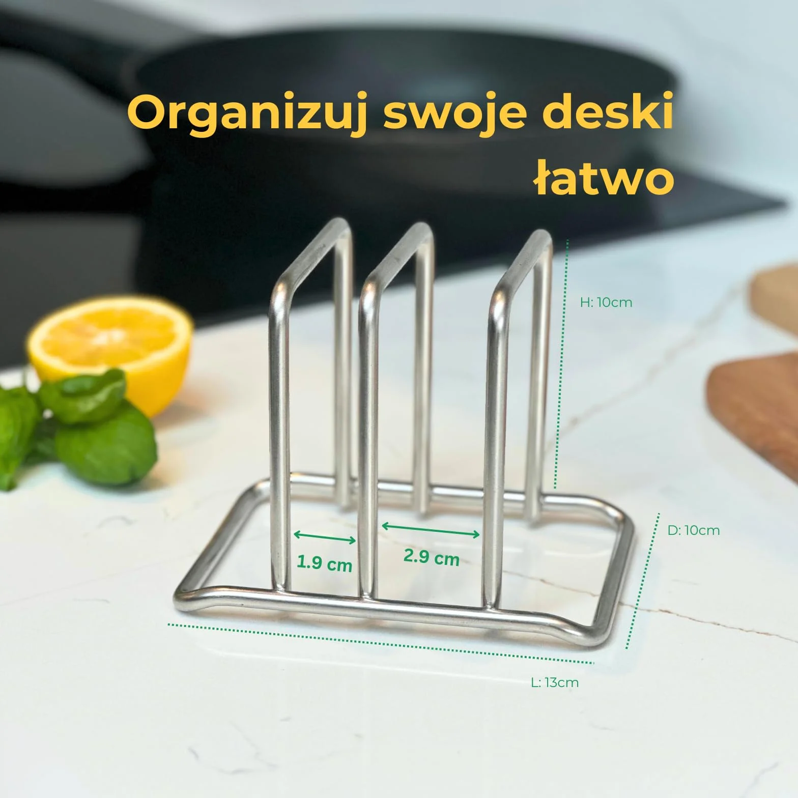 CLOVE Stojak na Deskę do Krojenia ze Stali Nierdzewnej 18/10 z 2 Przegródkami 1.9 cm i 2.9 cm, Uchwyt na Deskę Kuchenną, Organizer Blatowy Antypoślizgowy Odporny na Rdzę