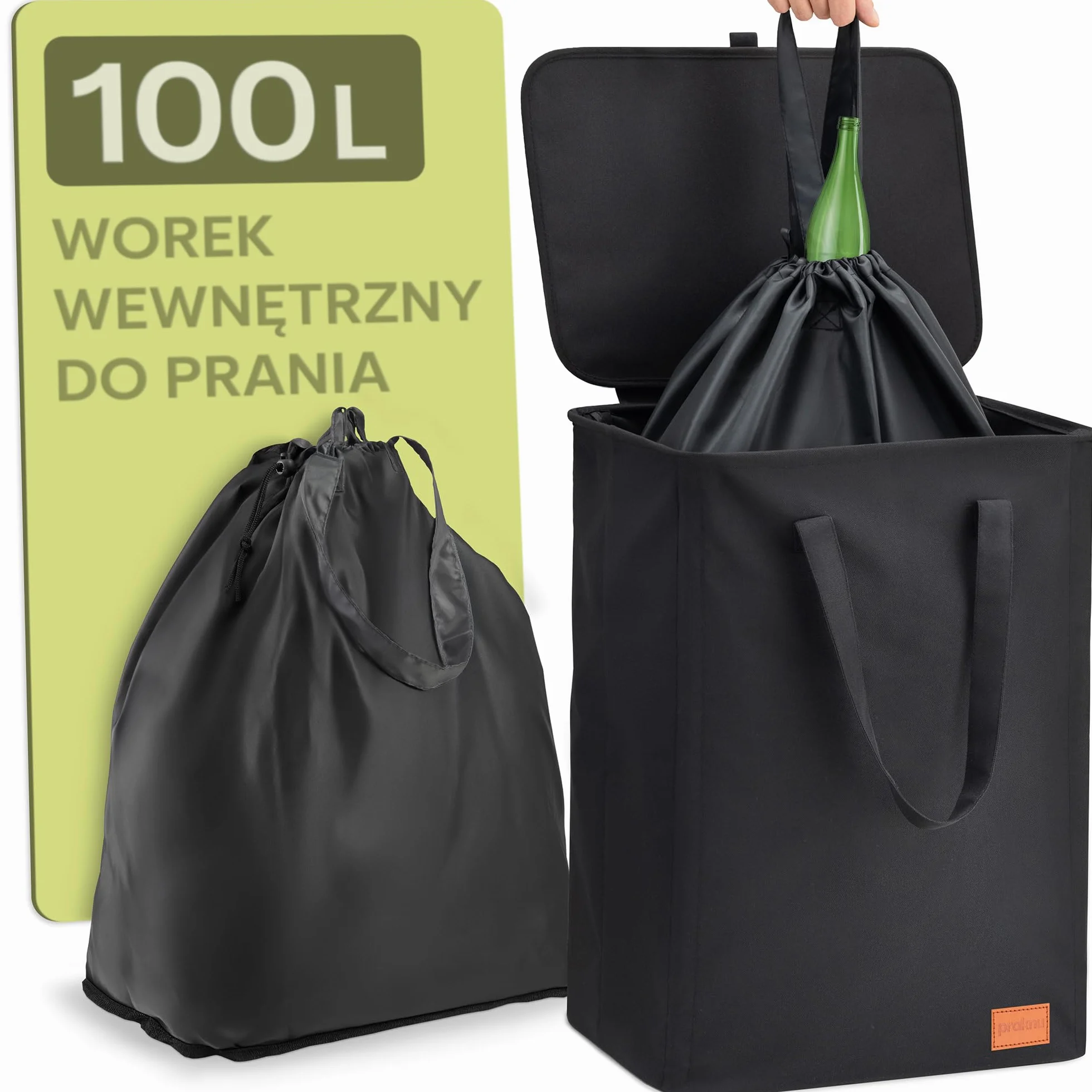 Praknu Pojemniki kolekcjonerskie 100 l, duży pojemnik na butelki na puste i stare szkło, wodoszczelna, wytrzymała tkanina Oxford, z torbą do noszenia, sznurkiem i podwójnymi uchwytami