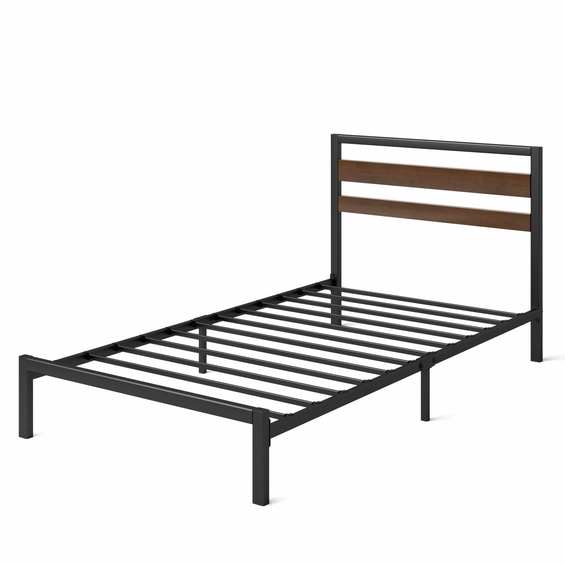 Zinus Kai 90 x 200 cm – 80 cm wysokości – zrównoważona rama łóżka z bambusa i metalu z zagłówkiem – metalowe łóżko ze stelażem – wolna przestrzeń pod łóżko – łatwy montaż – czarne i brązowe