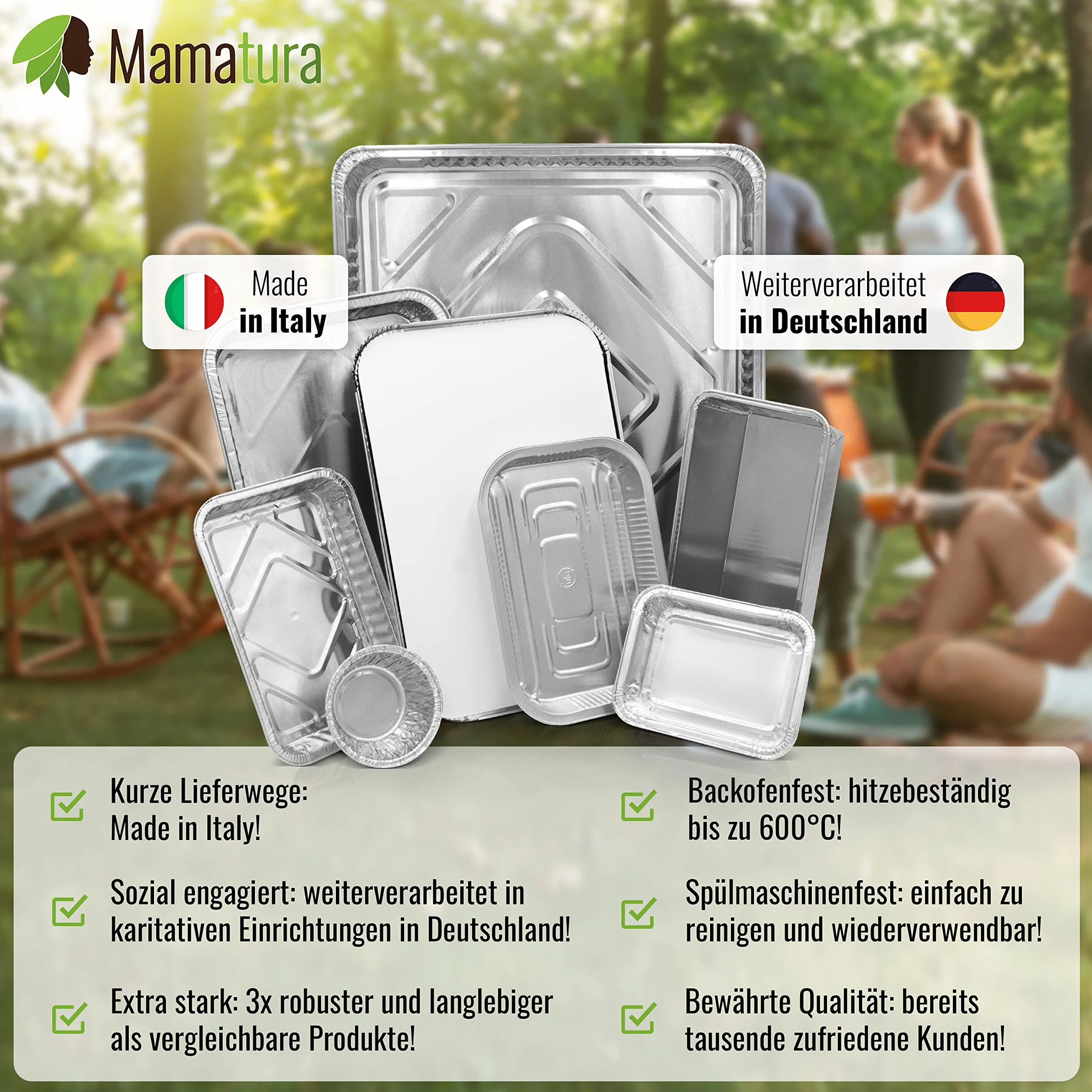 Zestaw 25 aluminiowych miseczek XL z pokrywkami, 25 misek aluminiowych, 32 x 22 cm, 2100 ml, duży format prostokątny, odporny na wysoką temperaturę, 25 szt
