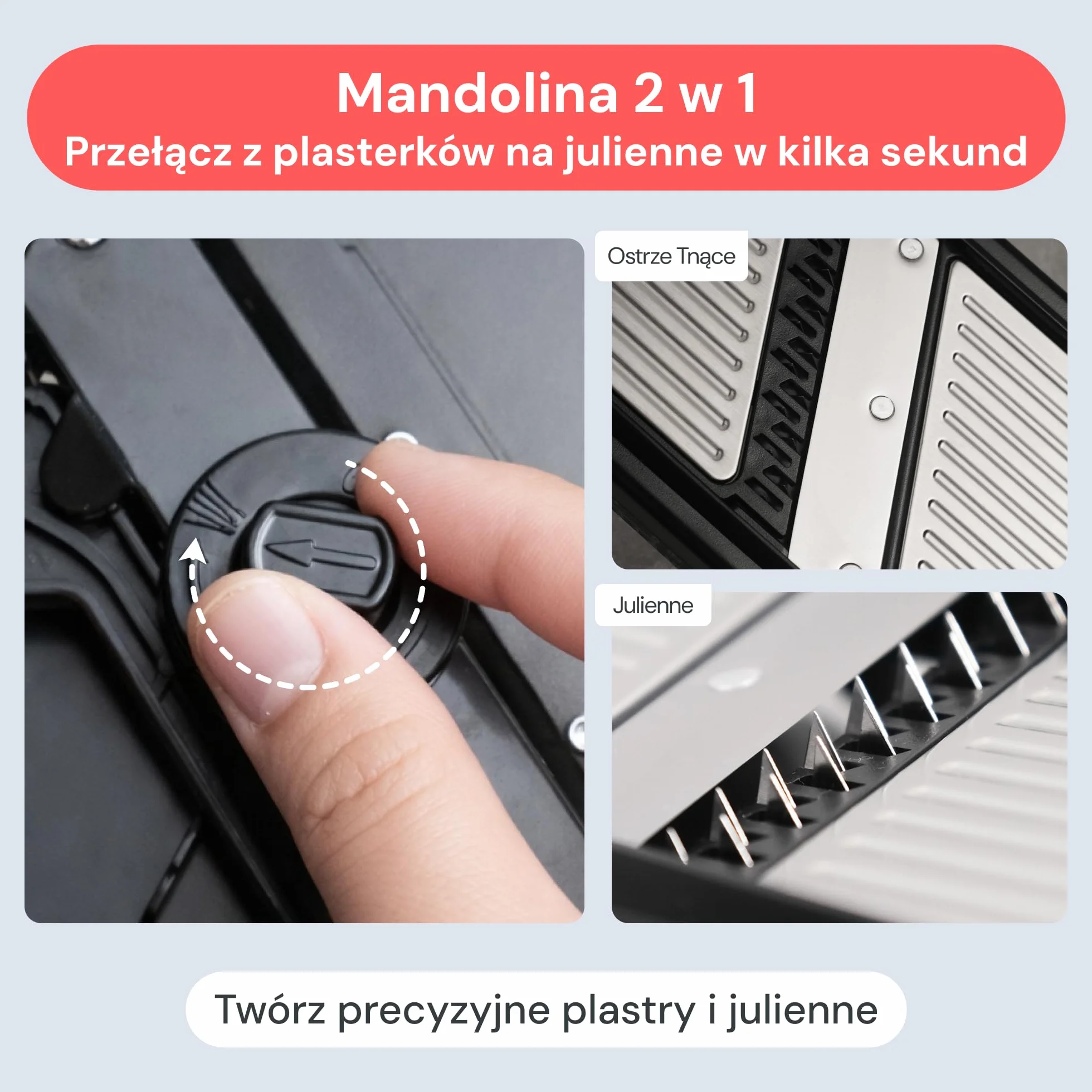 Fullstar Mandolina do Warzyw 2 w 1 ze Stali Nierdzewnej - Regulowana Grubość 1-4 mm - Krajalnica Mandolina z Ostrzem Julienne do Ziemniaków, Owoców, Warzyw i Sera - Mandolina Regulowana