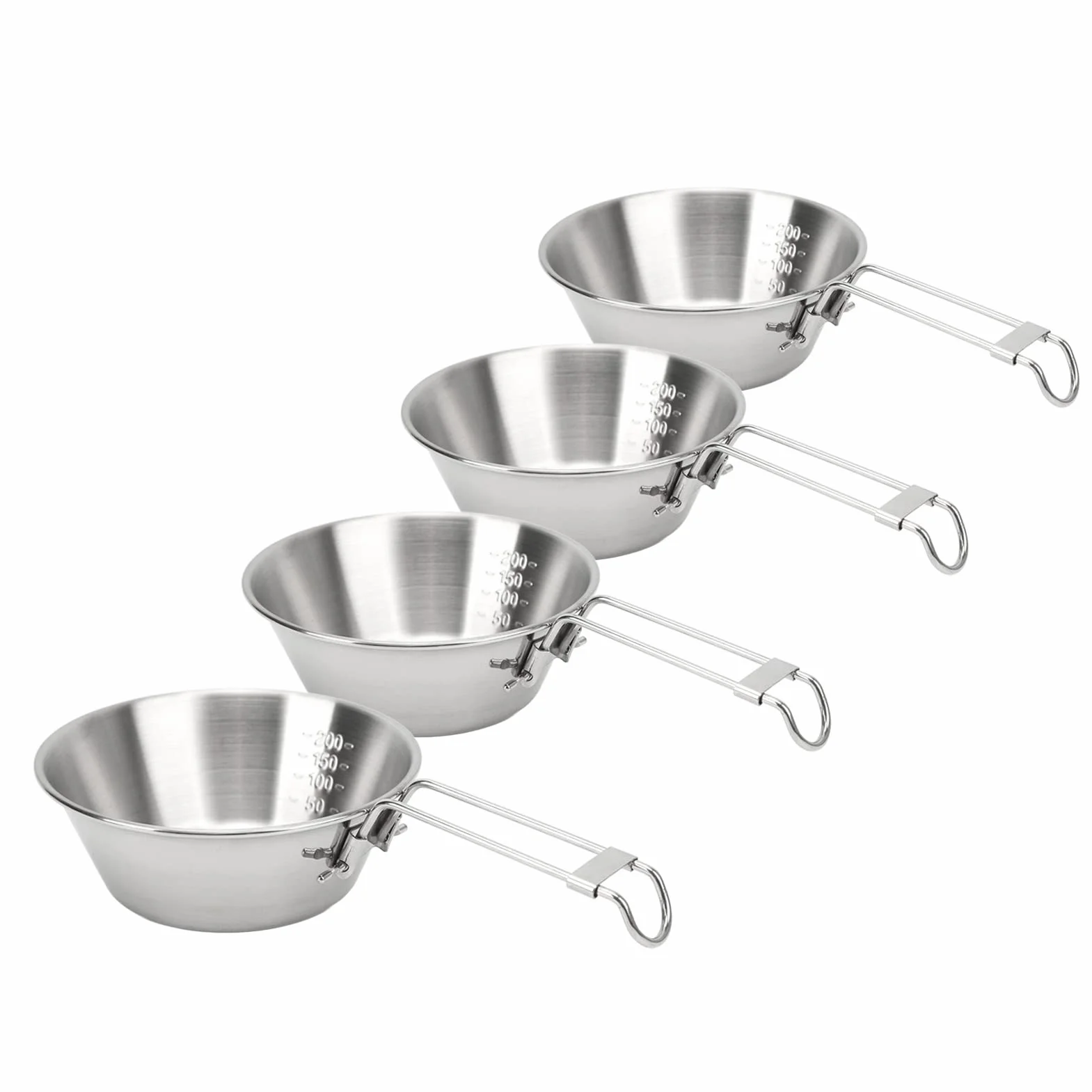 4PCS Miski Kempingowe 300 Ml Składany Uchwyt ze Stali Nierdzewnej Szeroko Stosowany Miski ze Stali Nierdzewnej do Biwakowania na Zewnątrz Przyjęcie 304 Bowlowca Stal Bez Kempingu