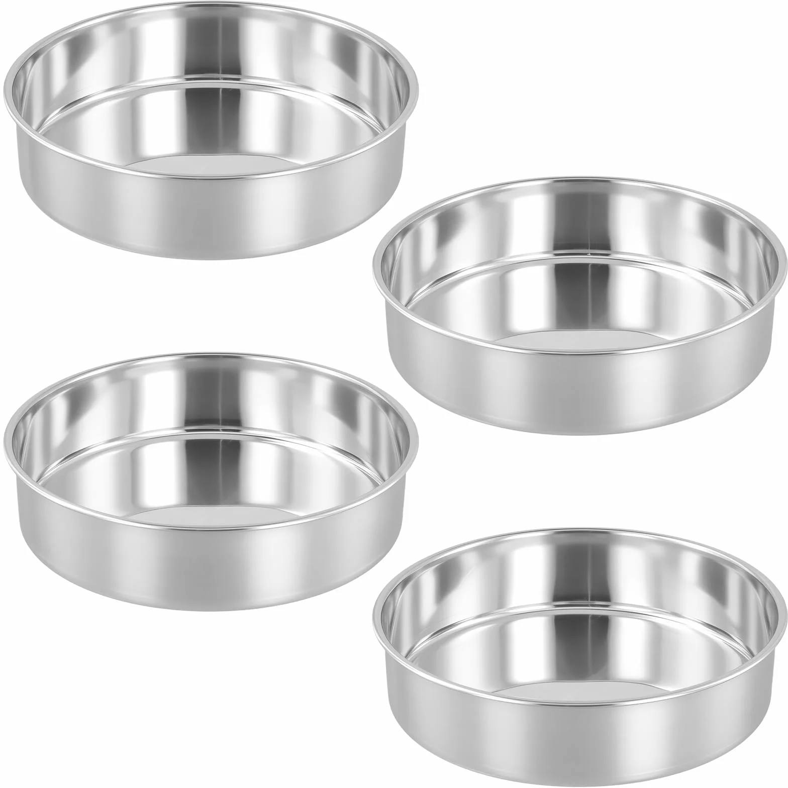 SINJEUN Forma do ciasta ze stali nierdzewnej, zestaw 4 sztuk, 20 cm, okrągłe, ze stali nierdzewnej, do ciast, tortów, chleba, srebrnych