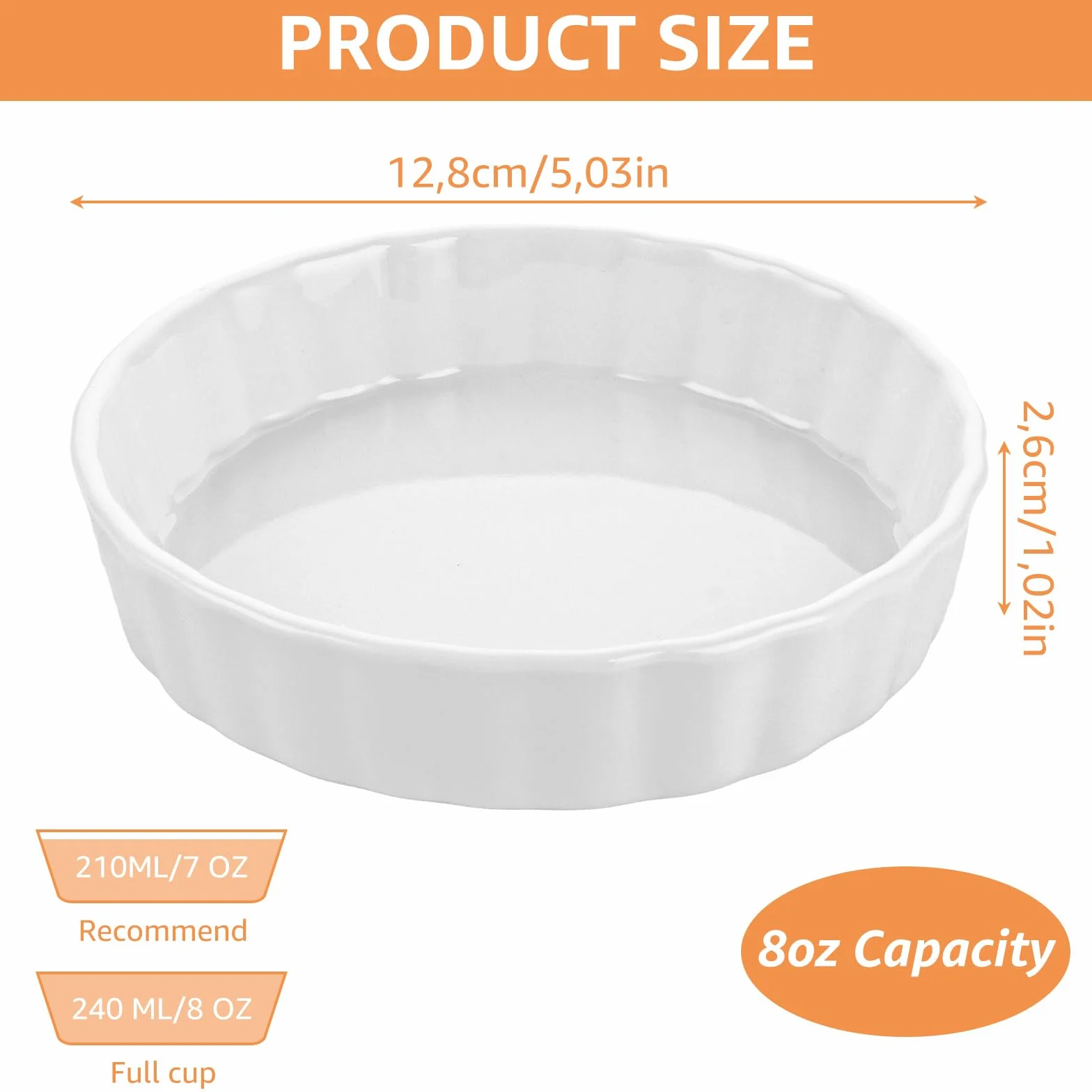 APACALI 6 sztuk kremowych miseczek do sufletu, 240 ml, ceramiczne foremki do tarteletów, płaskie miseczki do sufletu do pieczenia budyniu, mini ciast, budyniu i sosów dipowych