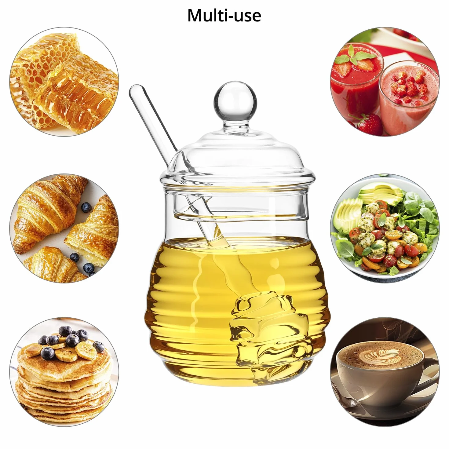 QWORK® Słoiki na miód 300 ml z pokrywką, słoik na miód z łyżeczką do miodu, do domu, na imprezy kuchenne