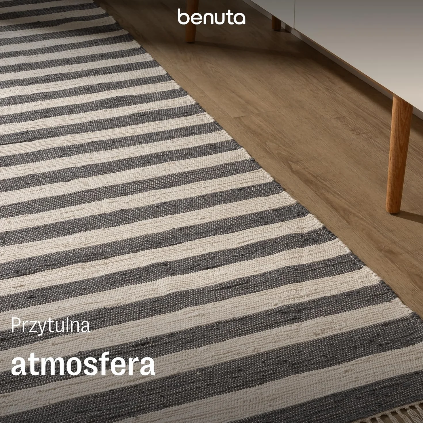benuta Basic Bawełniany Dywan Tom - Szary/Kremowy 80x250 cm - Ręcznie tkany salon - 100% recykling bawełna - Ogrzewanie podłogowe