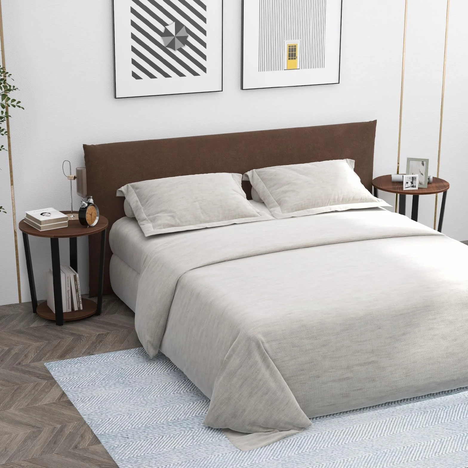 GIANTEX 2-poziomowy stolik pomocniczy, 50 x 50 x 56,5 cm, okrągły stolik nocny z otwartą półką i metalową ramą, stolik kawowy w stylu industrialnym do salonu, sypialni (orzech)