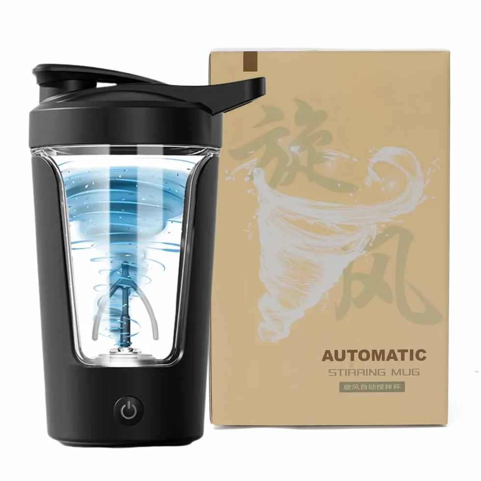 LOMUG Elektryczny shaker do białek 450 ml automatyczny mikser proteinowy ładowany USB czarny