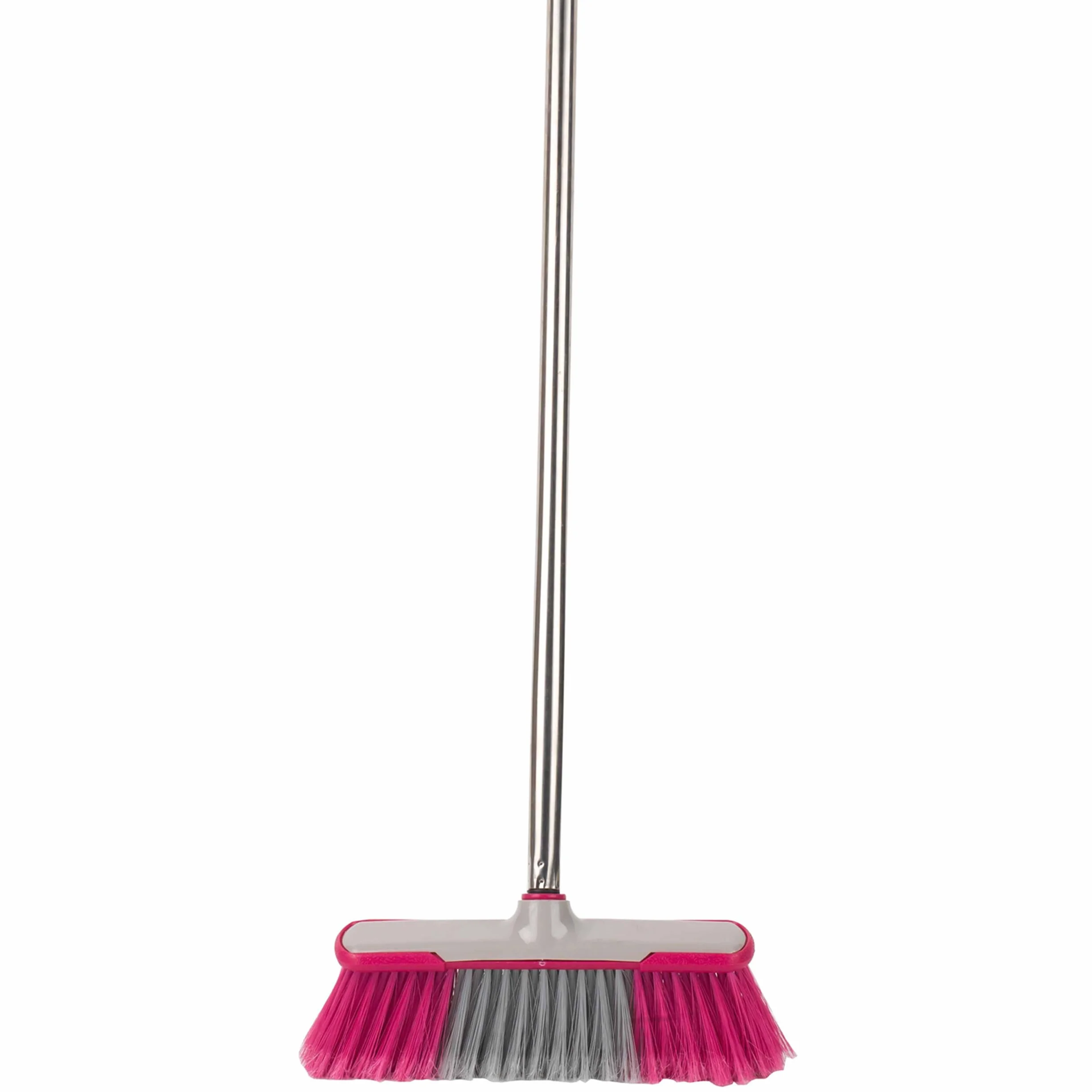 Kleeneze KL062437EU Soft Bristle Sweeping Brush Indoor Floor Sweeper Broom 1.2 Metre Handle Stainless Steel Grey Pink