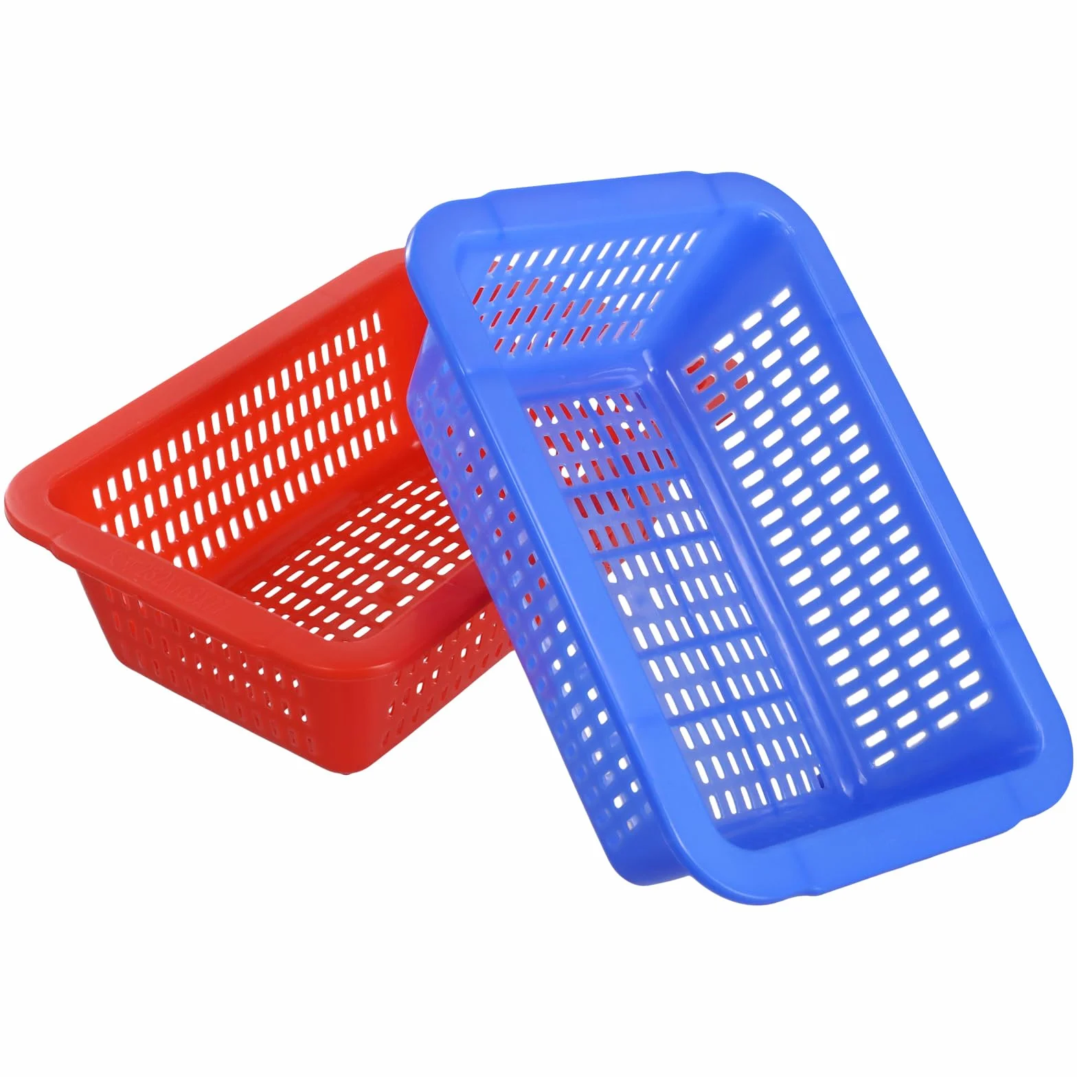 FUNSUEI 24 plastikowe koszyki do przechowywania, ma?e kosze do przechowywania, kolorowe, 3 kolory, tworzywo sztuczne, do przechowywania, do organizacji, kolor niebieski, czerwony, bia?y, 23 x 16 x 7