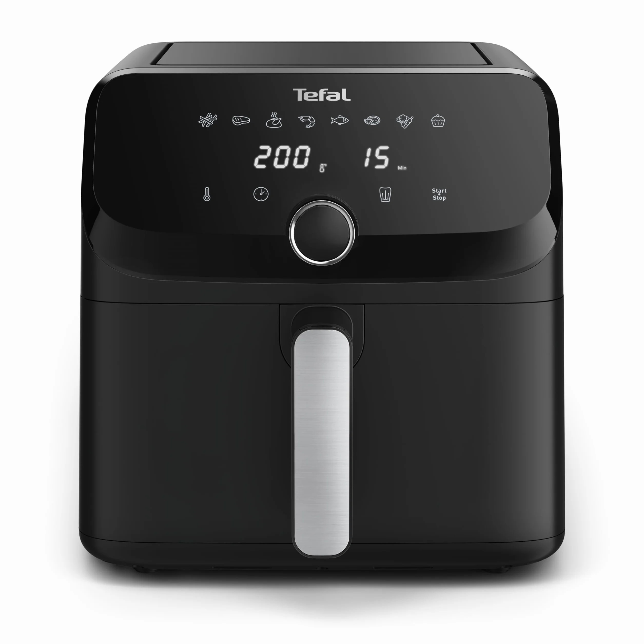 TEFAL EY8558 Easy Fry Mega frytkownica, 7,5 l, do 8 osób, 99% mniej tłuszczu, 8 automatycznych programów, cyfrowy wyświetlacz, 65% mniej energii, gotuj 37% szybciej, części do mycia w zmywarce, czarna