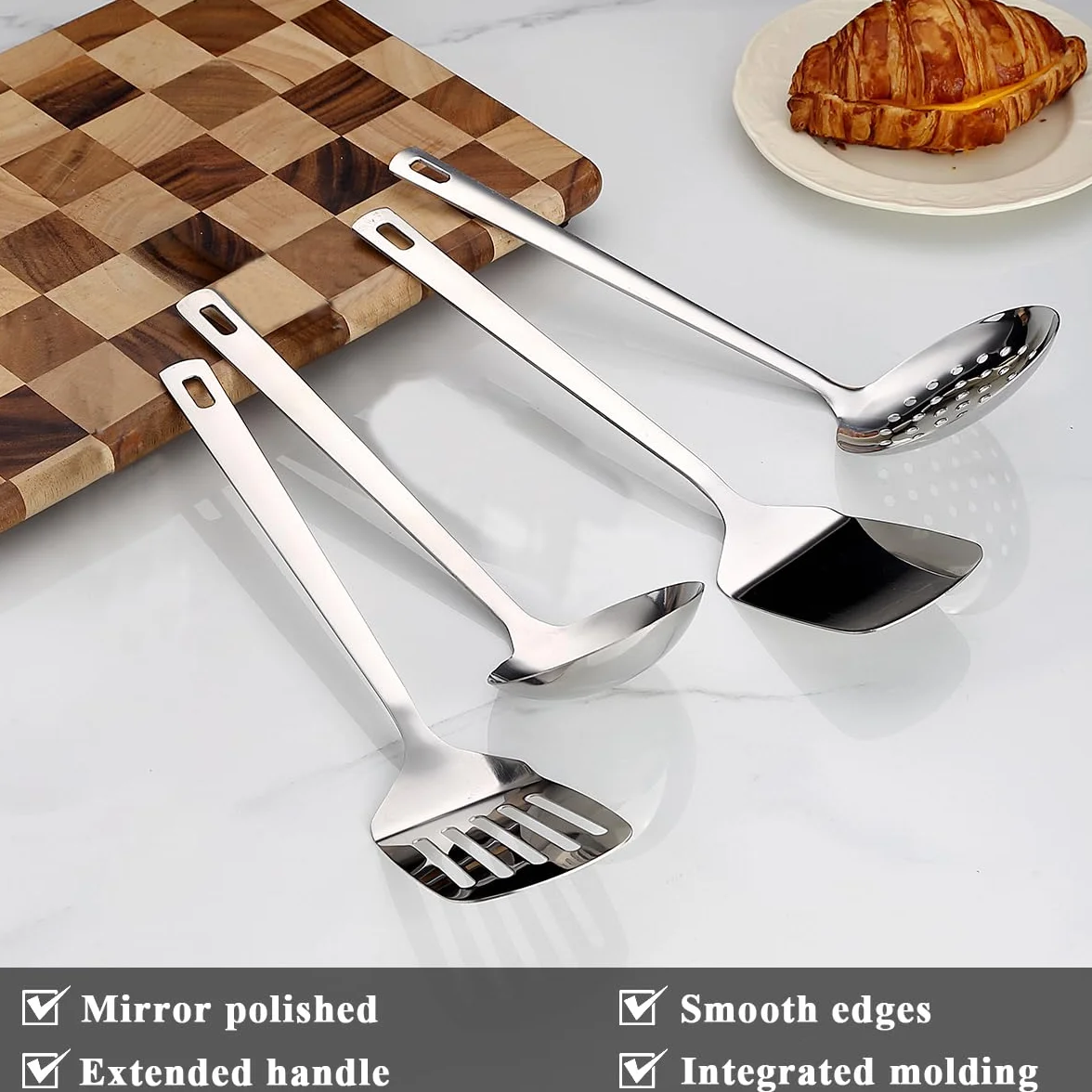 Zestaw przyborów kuchennych ze stali nierdzewnej 4 sztuki metalowe szpatułki, skimmer, chochla