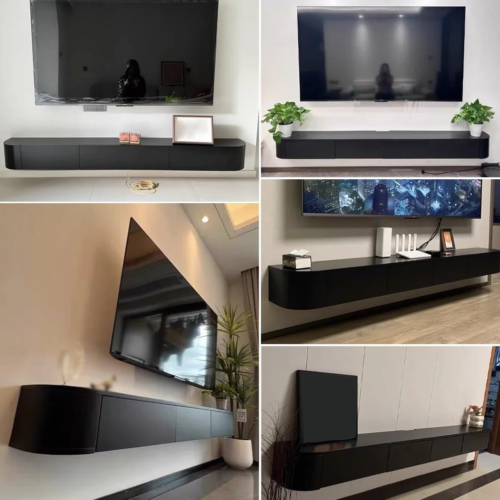 Black Wall Mounted TV Cabinet,Floating TV Stand, Entertainment Media Console, With Storage Drawers & Door,For Storage Hutch Under TV(240cm)