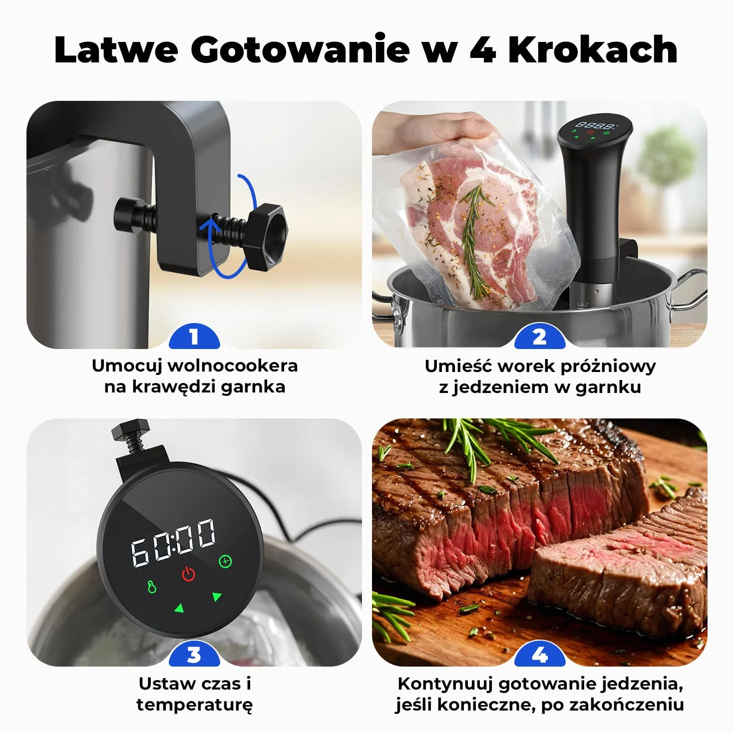 OUSFOT Sous Vide,Próżniowy Kucharz Termoregulacją Dokładną 0,1°C, Cyrkulacją Wody 3D, przepisami, idealny Zdrowej, Niskotłuszczowej Diety, Czarny